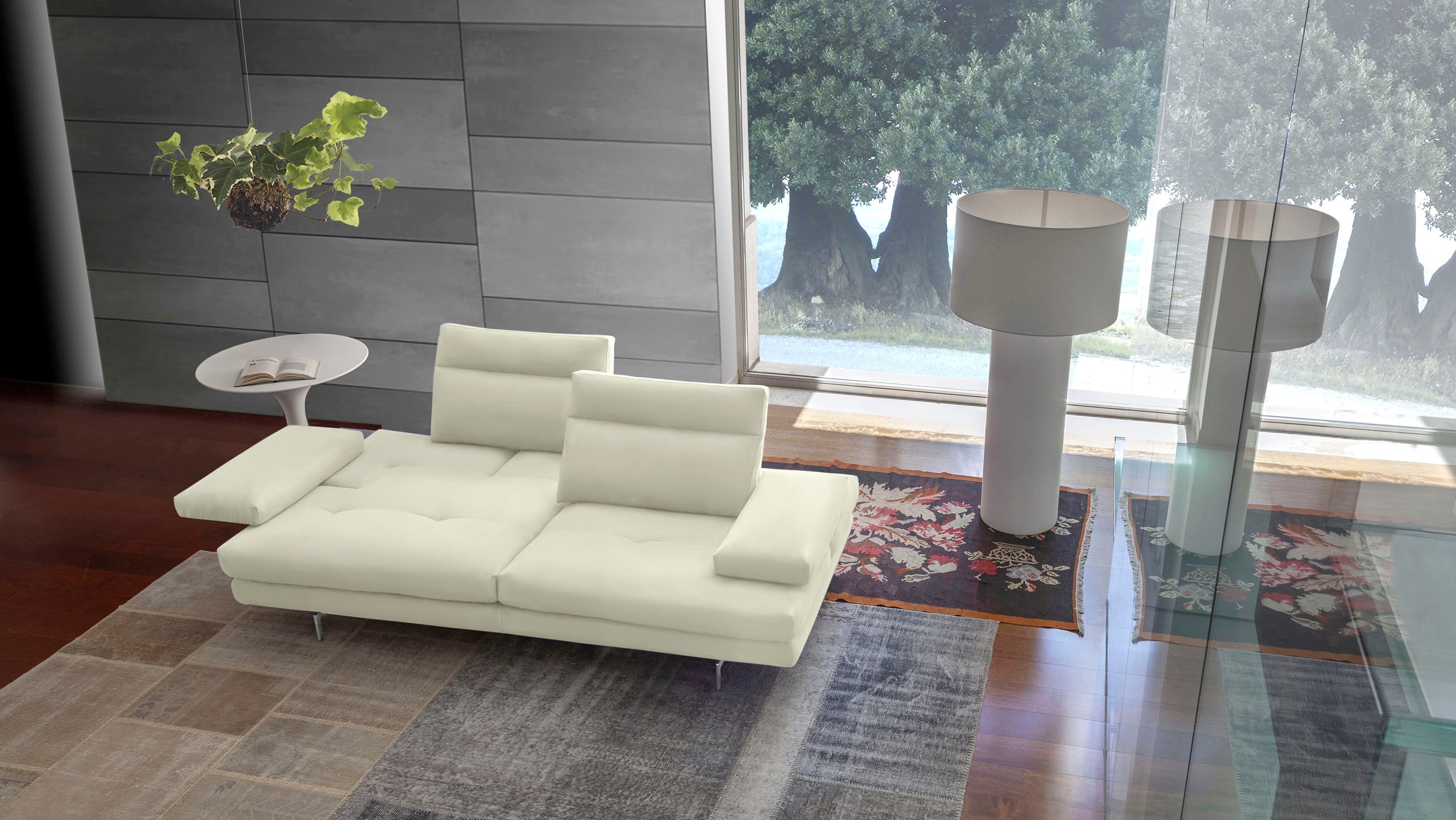 CALIA ITALIA 3-Sitzer "Toby Wing, 208 cm breit, Designsofa mit hohem Sitzkomfort" inklusive Sitztiefenverstellung, Füße in Chrom glänzend