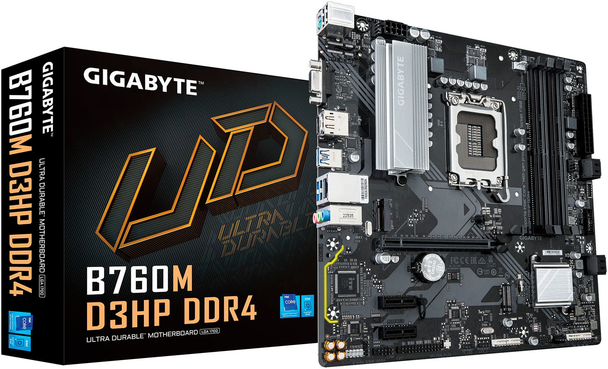 GIGABYTE Mainboard "B760M D3HP DDR4 Motherboard - Unterstützt Intel Core 14. Generation CP", B:26,6cm H:5,6cm T:27cm, schwarz, Mainboards