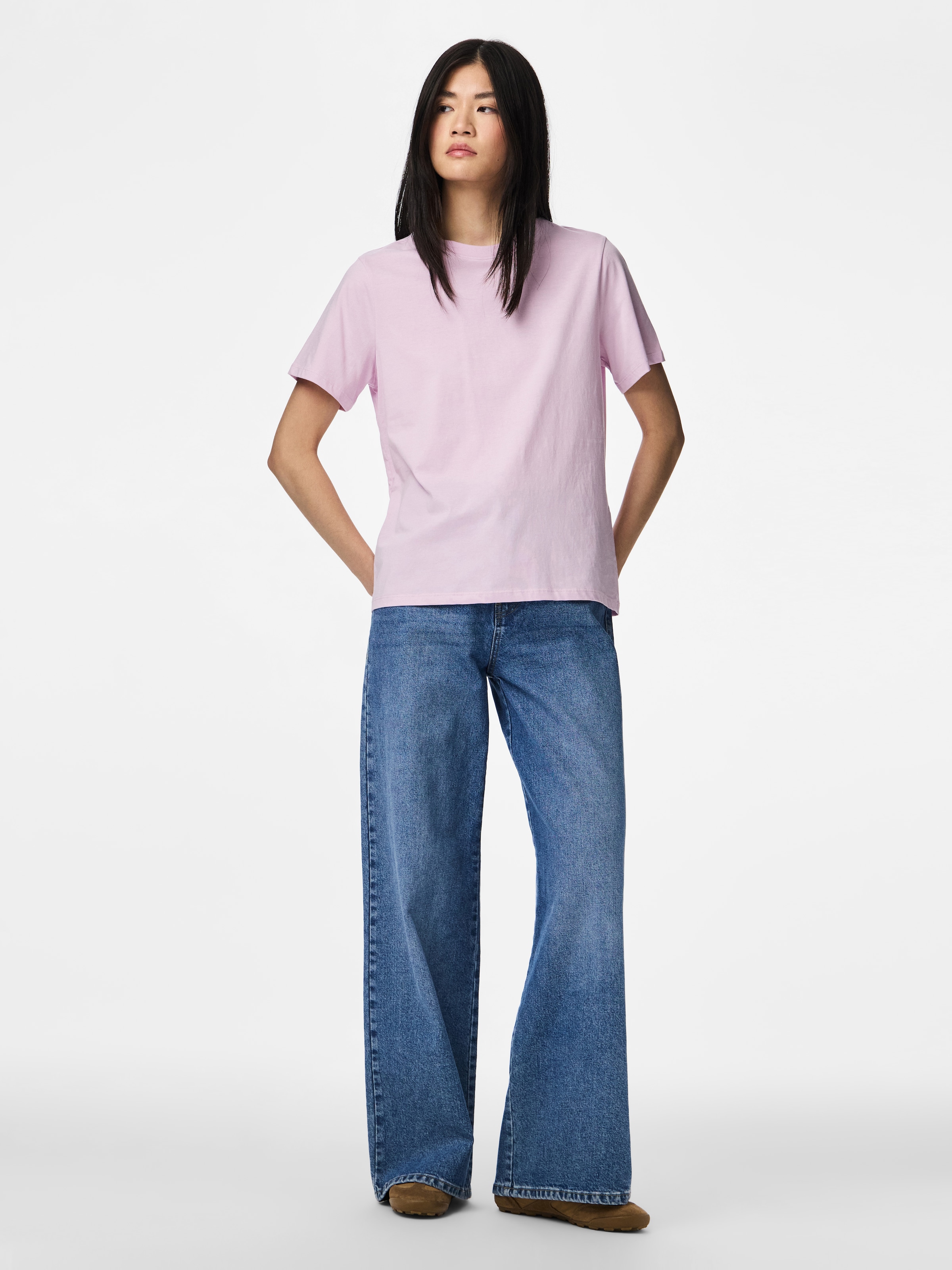 pieces Rundhalsshirt »PCRIA SS SOLID TEE NOOS BC« Baumwolle, regular fit