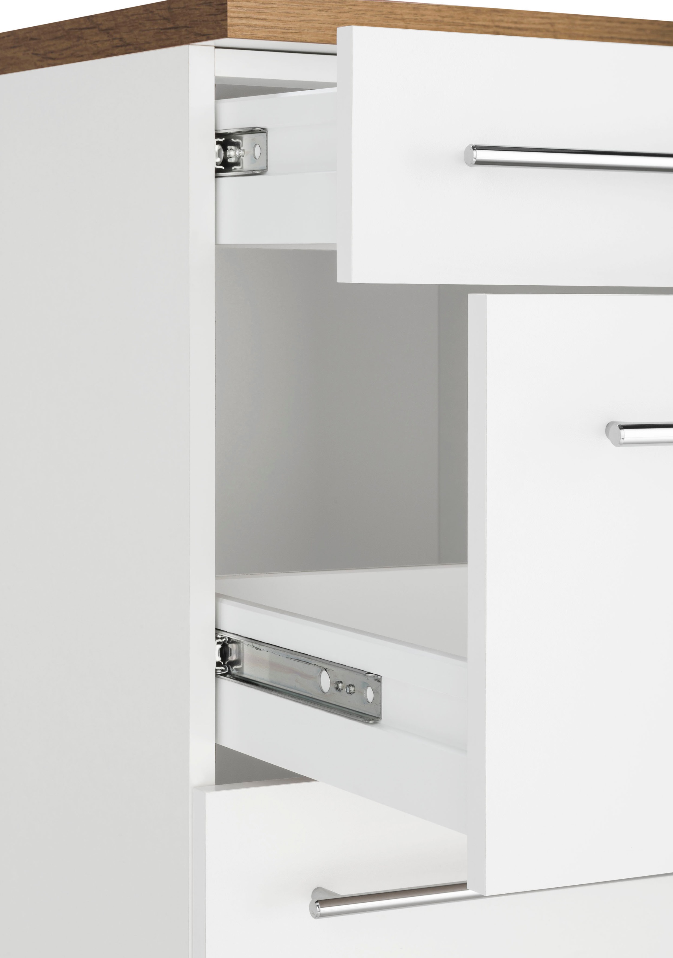 Kochstation Winkelküche »KS-Samos«, mit E-Geräten, Stellbreite 260 x 270 cm mit Stangengriffen aus Metall