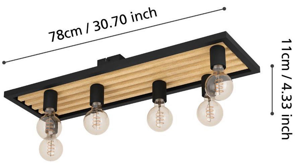 EGLO Deckenleuchte »CONSETT«, 6 flammig, Leuchtmittel E27 | ohne Leuchtmittel, Deckenleuchte, FSCM70HB, schwarzes Stahl und Holz, E27 Fassung