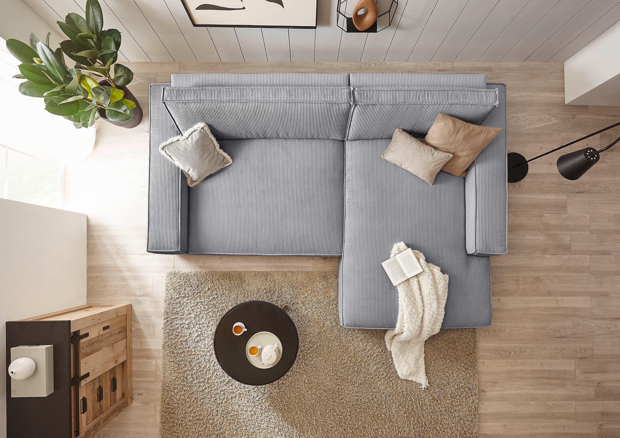 Home affaire Ecksofa »NEU: SHERWOOD XXL 284, Big-Sofa L-Form, tiefe Sitzfläche 95 cm, Cord«, Recamiere rechts/links, als Schlafsofa stellbar, Cord u. Leinenoptik