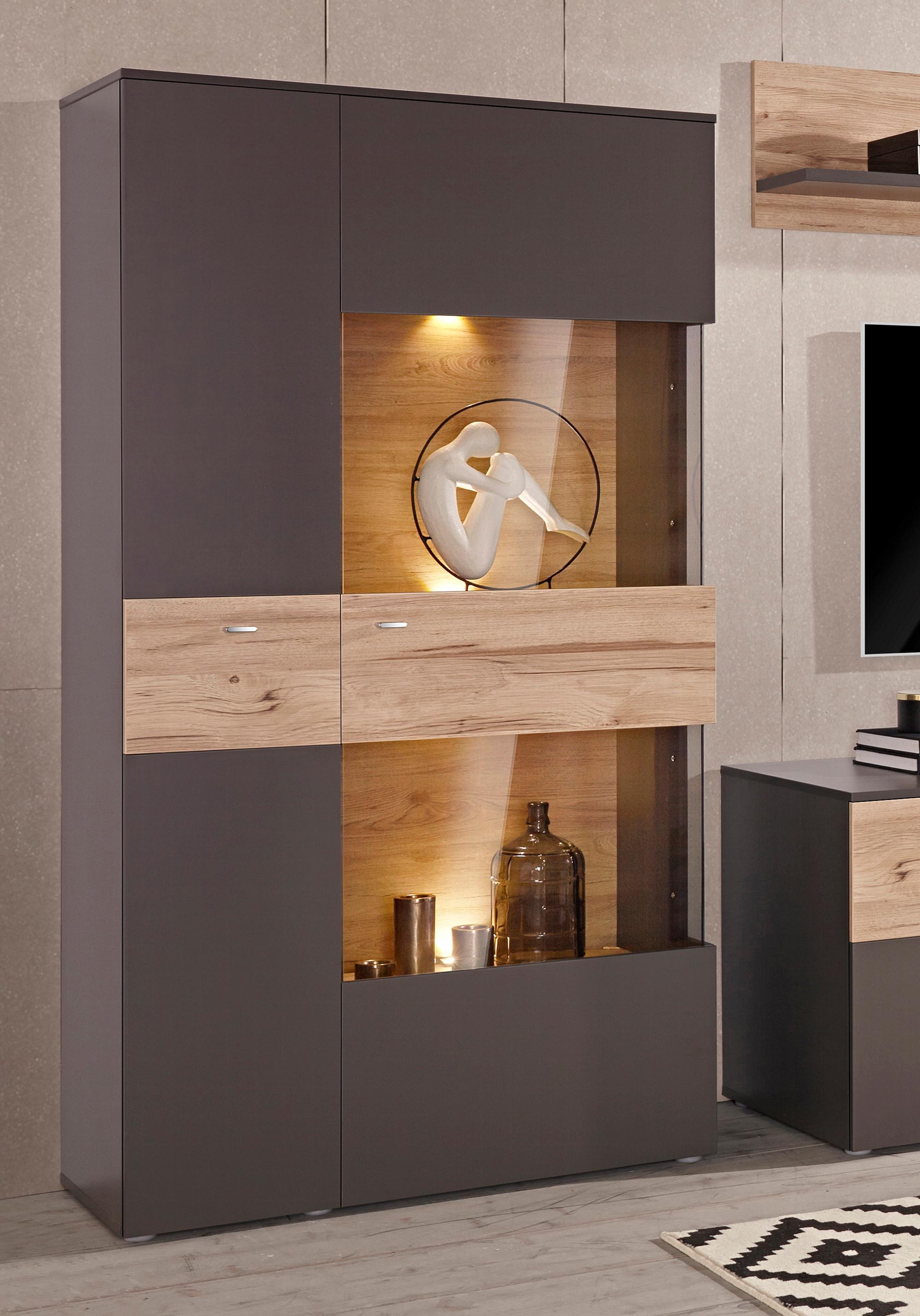 FORTE Vitrine "Como" Highboard, LED Beleuchtung Einlegeböden, Glastüre, Sof günstig online kaufen