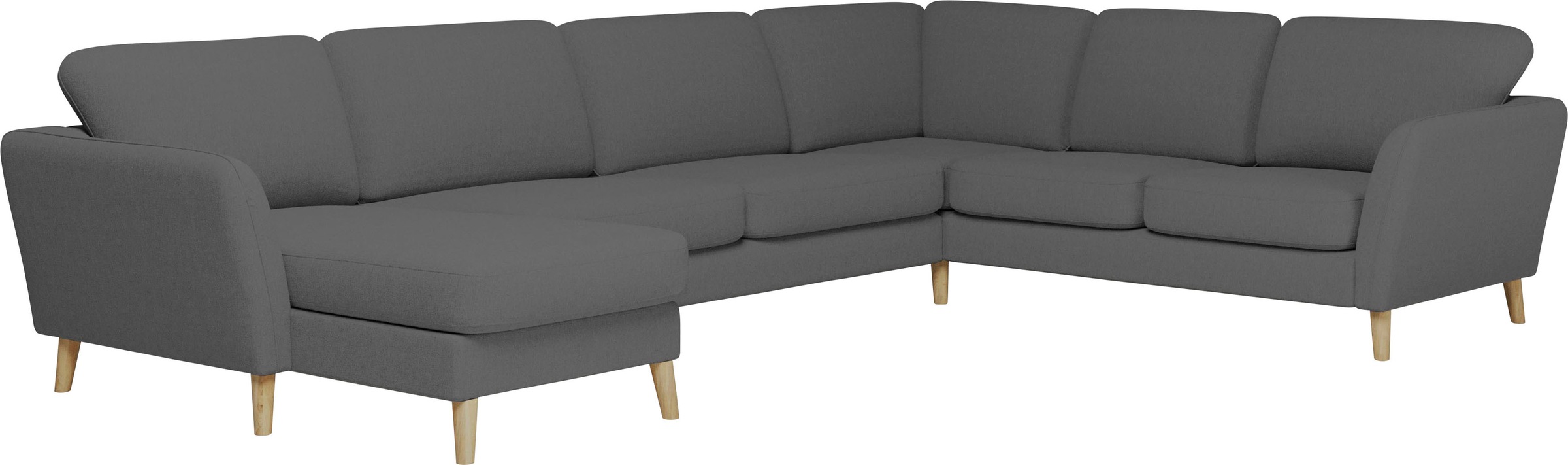 Home affaire Wohnlandschaft »MARSEILLE XXL 349cm, U-Form, Ottomane rechts/links wählbar«, Massivholzbeine aus Eiche, In verschieden Bezügen und Farbvarianten