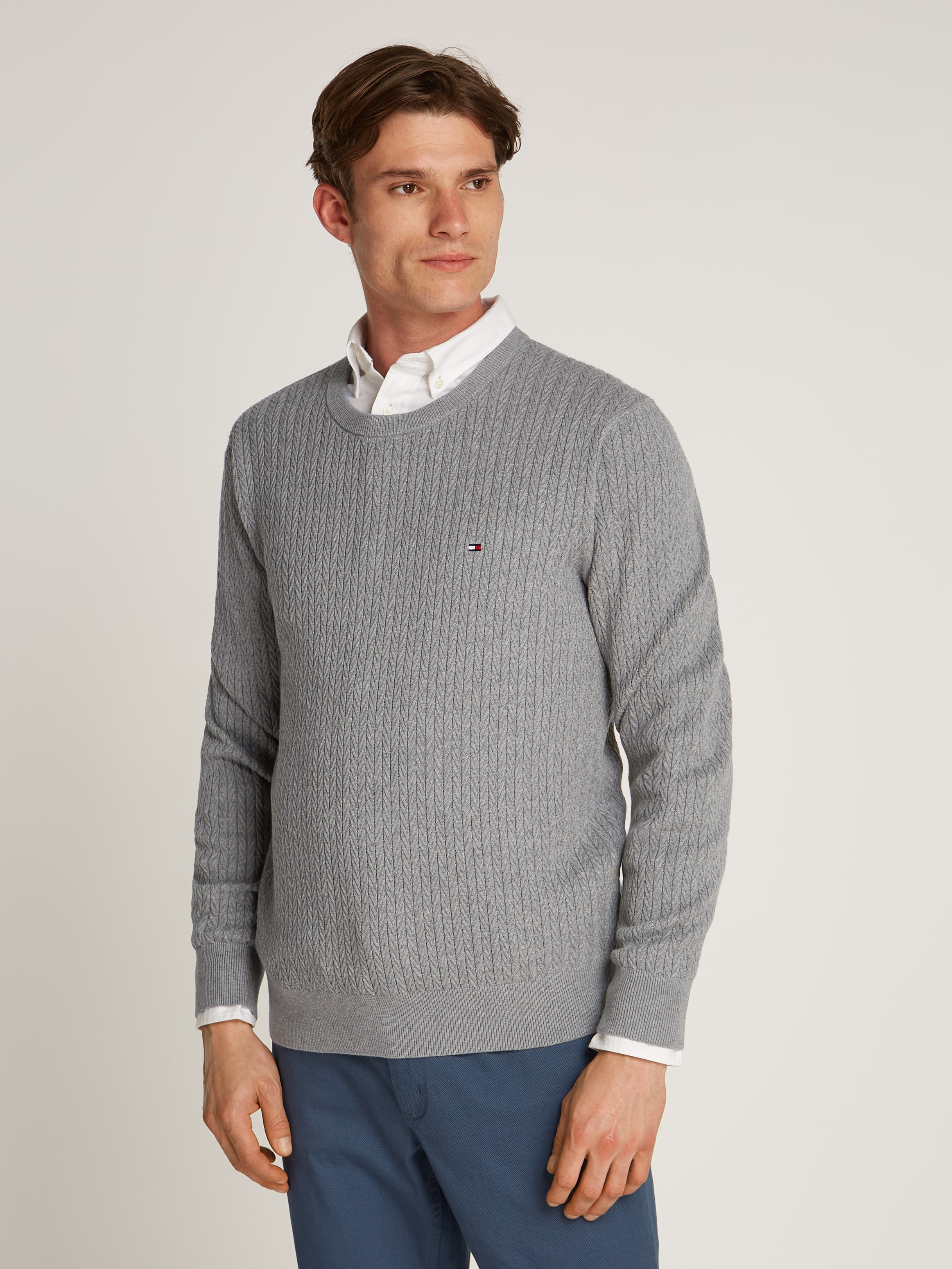 Tommy Hilfiger Strickpullover "HERRINGBONE STRUCTURE C NK", mit Zopfmuster günstig online kaufen