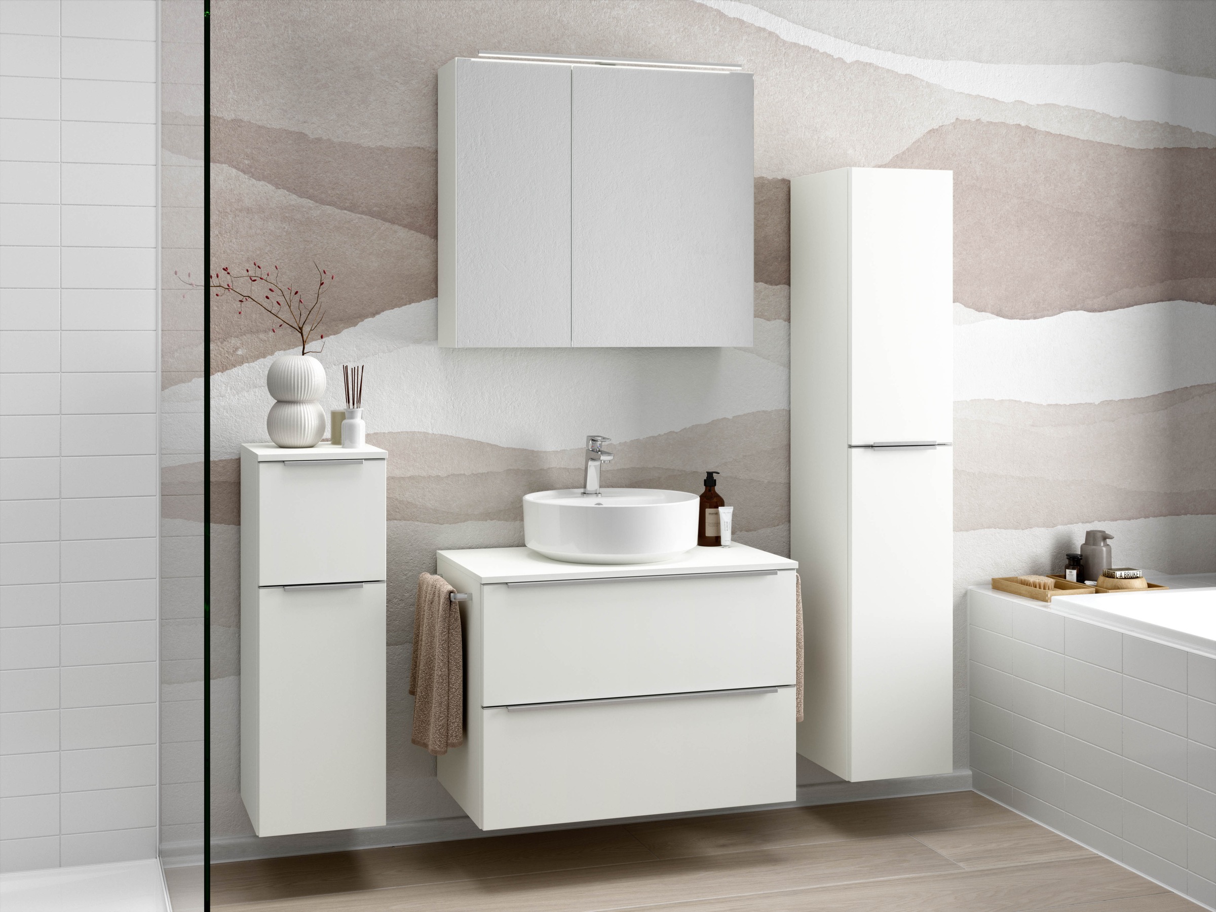 nobilia® Badmöbel-Set »Alvene«, (1 St., vormontiert, mit Soft-Close), in vier Breiten