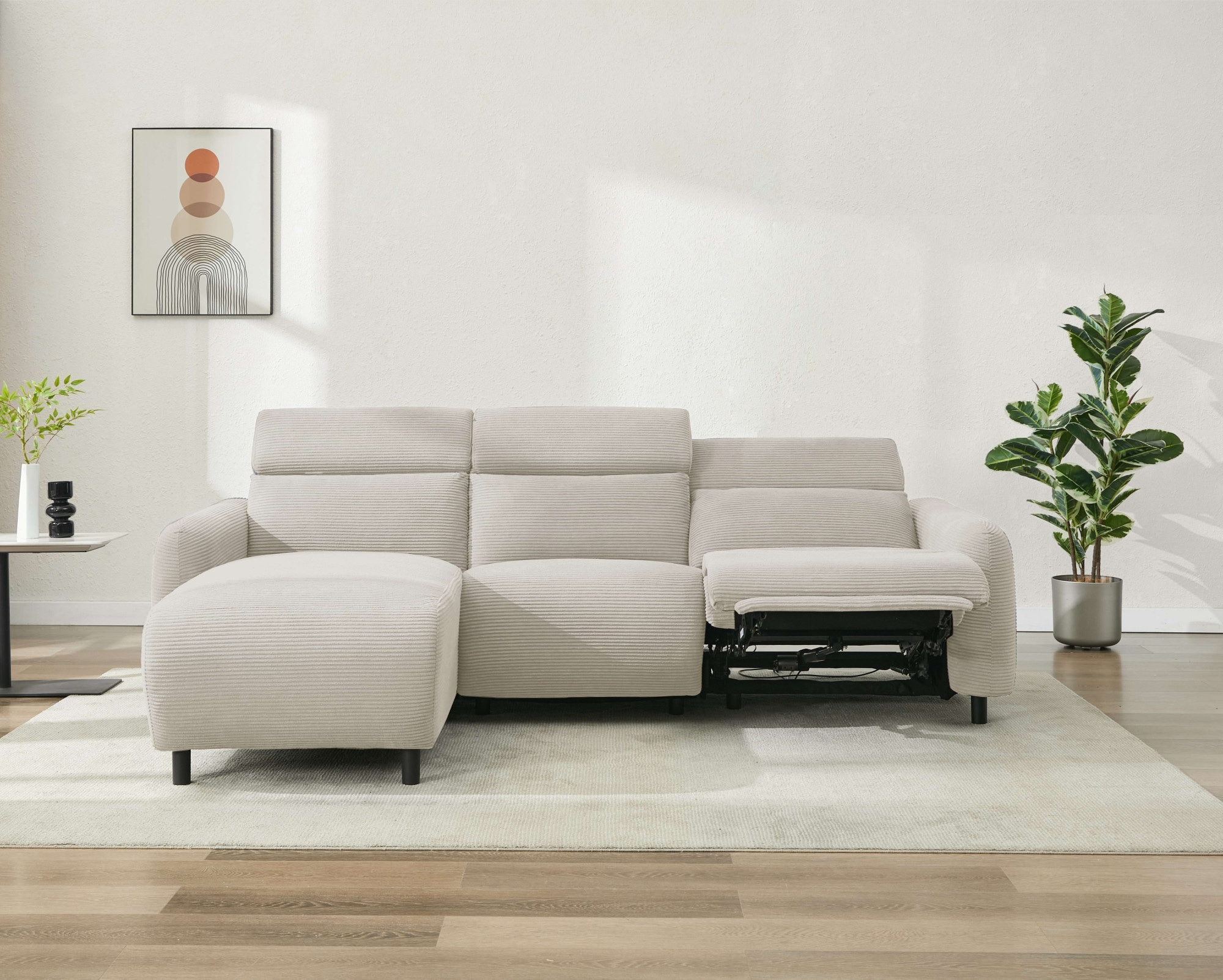 Home affaire Ecksofa »SKAANE in Cord, L-Form, 274 cm, manuelle u. elektrische Funktion,«, rundes Design, Kopfteilverstellung, Federkernpolsterung