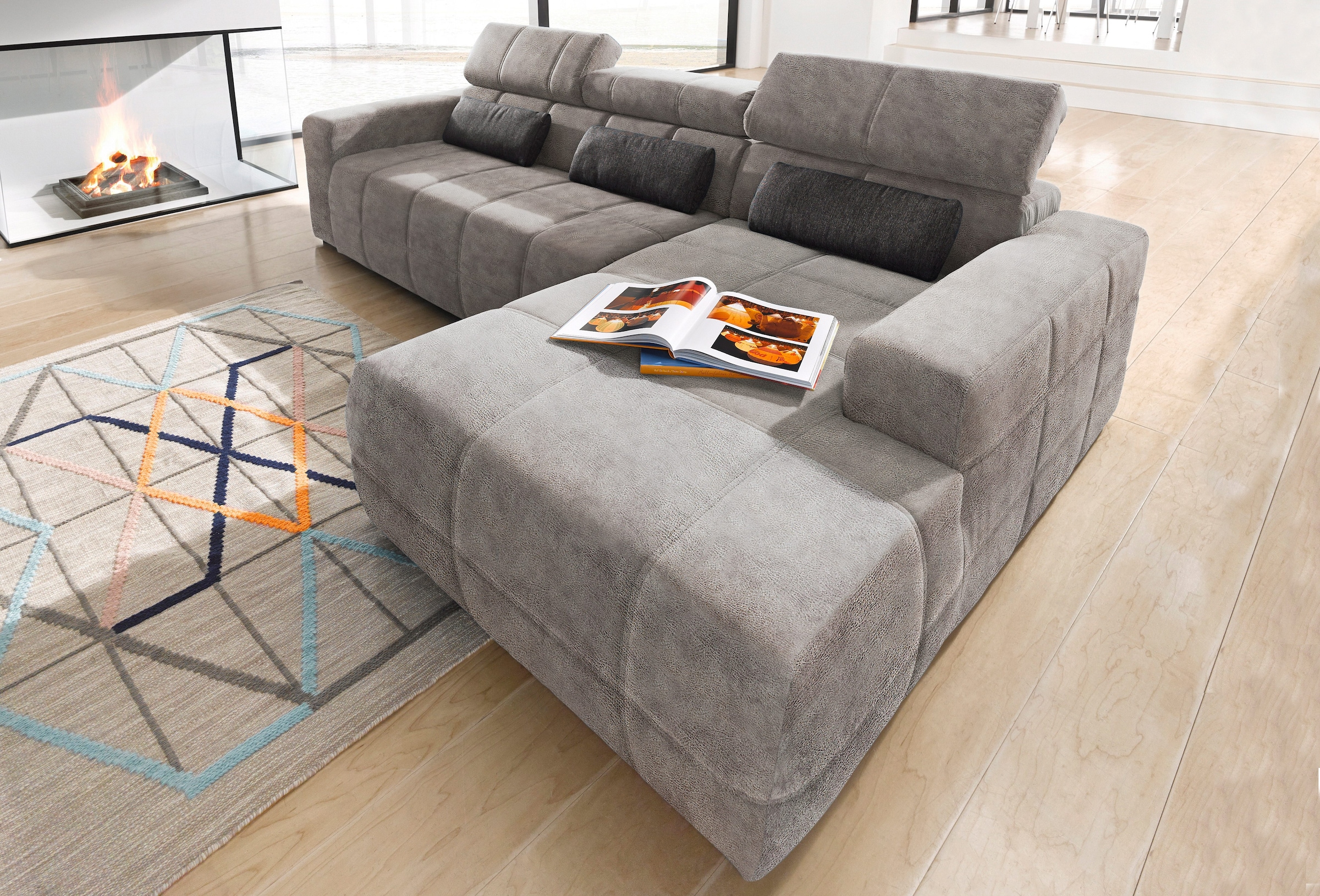DOMO collection Ecksofa "BRANDON 289x177x80 cm, whlw. mit Sitztiefenverstellung, L-Form" mit Kopfteilverstellung, wahlweise Sitztiefenverstellung, L-Form