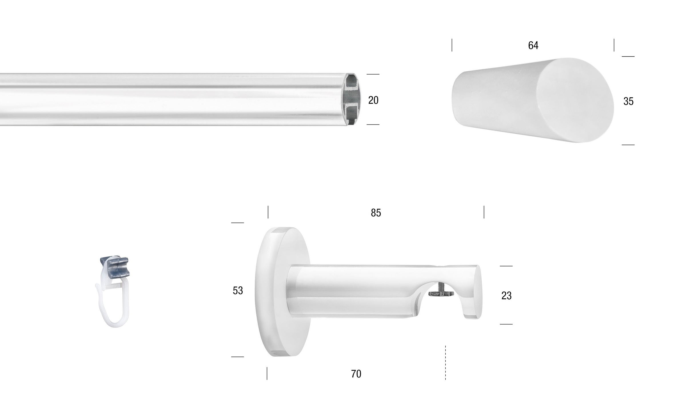 Thumbnail - GARESA Gardinenstange "WHITE" Ø 20 mm 1 läufig-läufig Wunschmaßlänge Vorhanggarnitur, Innenlauf, verlängerbar, Endknopf ...