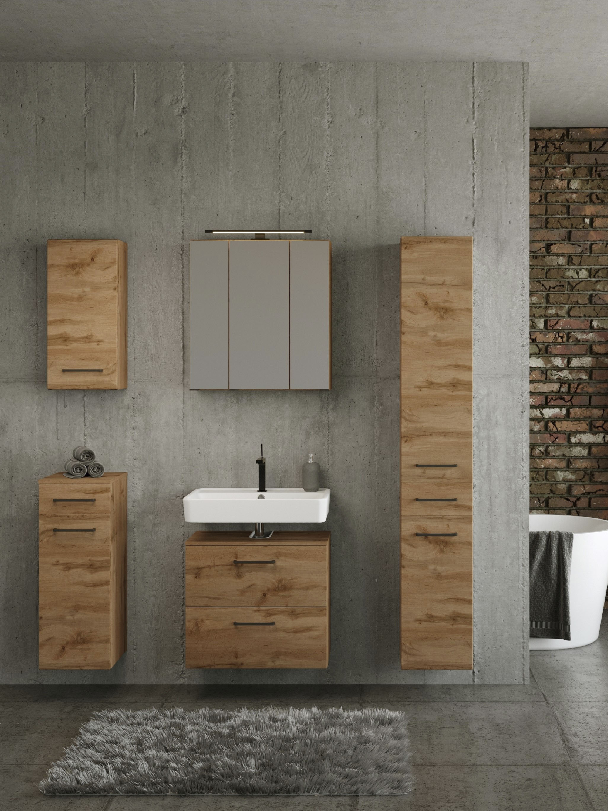 welltime Badmöbel-Set "Chicago" Spiegelschrank, Unterbeckenschrank, Hängesc günstig online kaufen