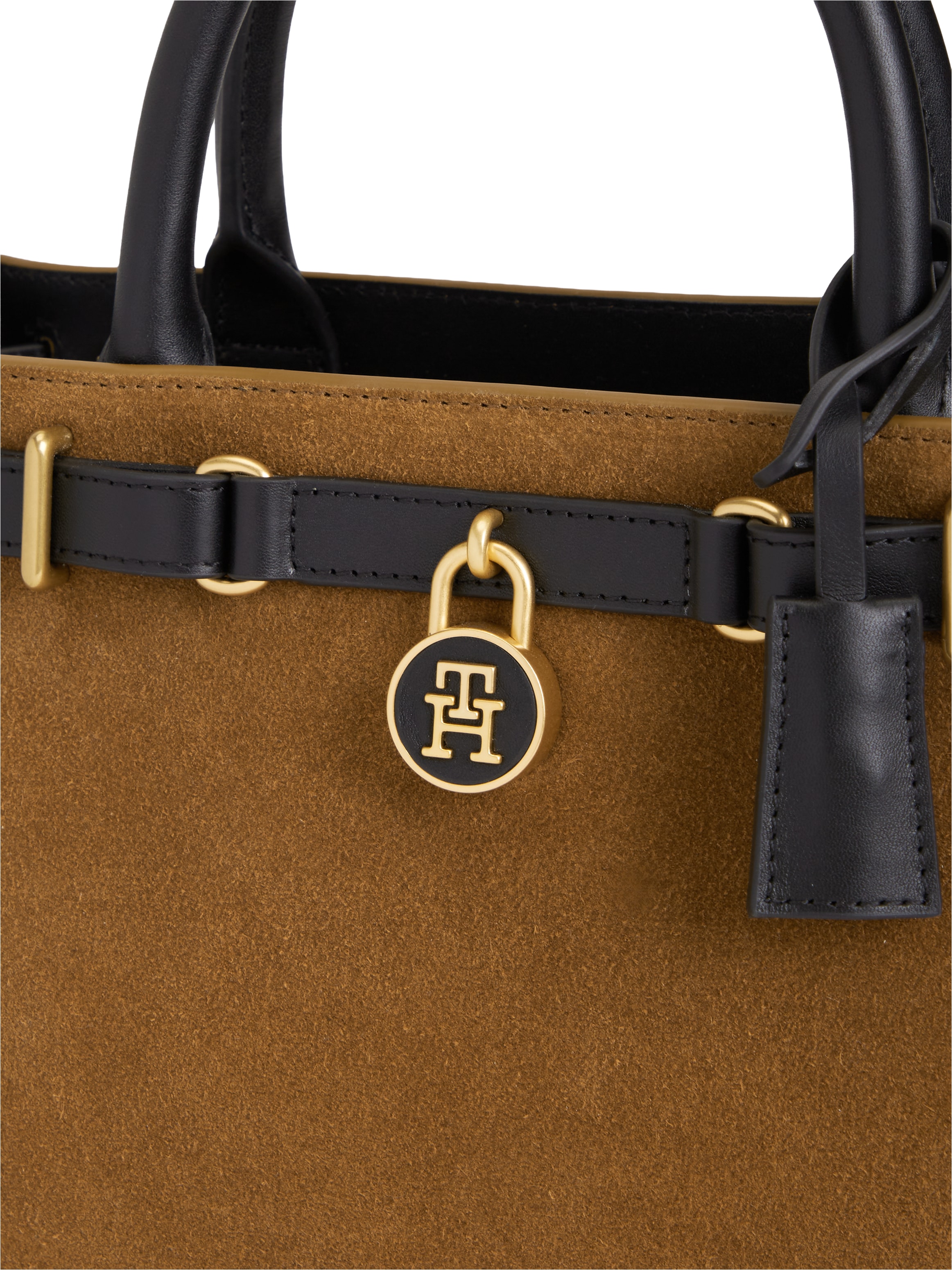 Tommy Hilfiger Handtasche »AMERICAN ICON MINI TOTE SUEDE LE« Damen Schultertasche, Umhängetasche mit TH-Schloss-Schmuckanhgänger
