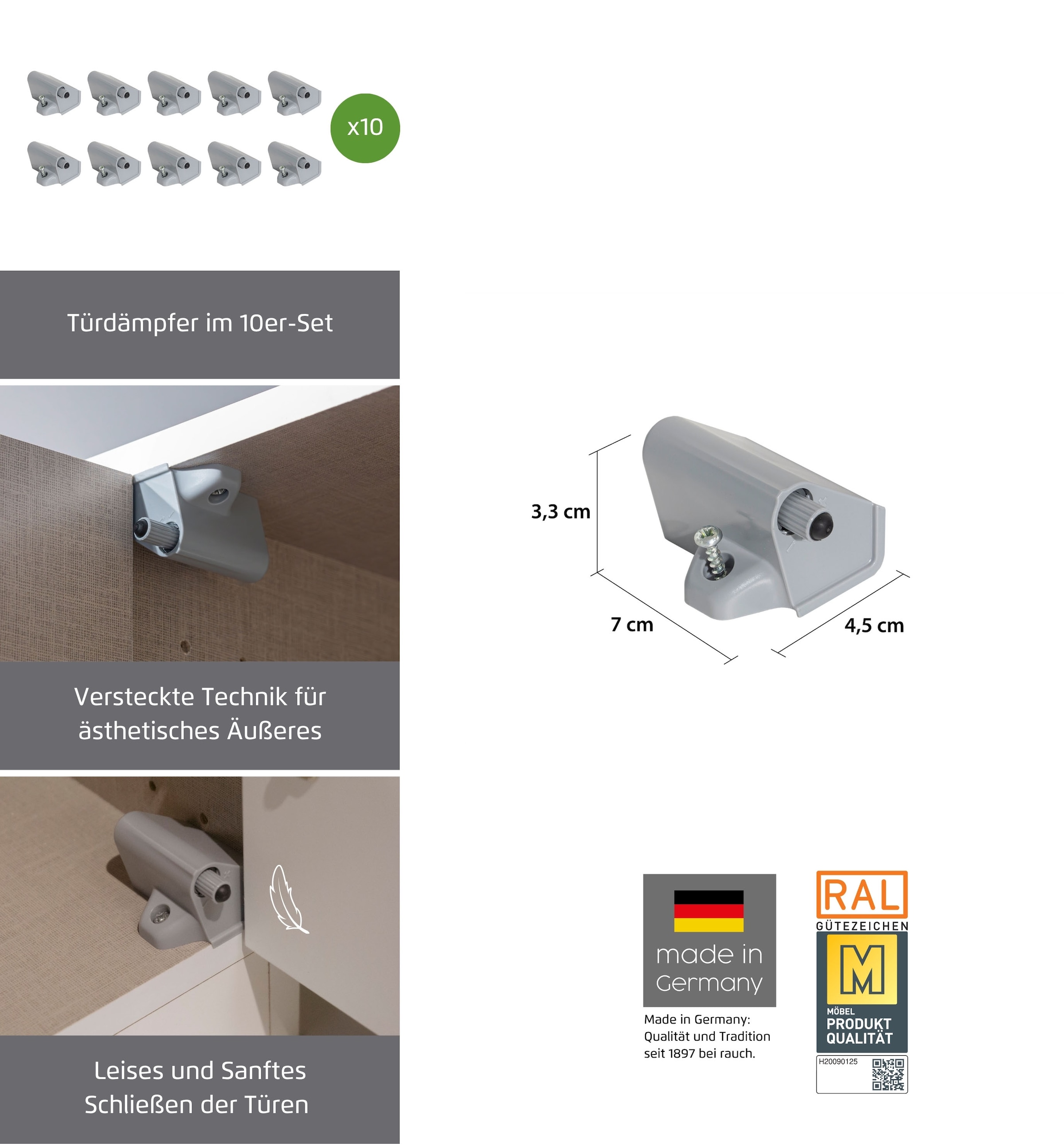rauch Türdämpfer »Zubehör«, (Set, 10 St.), Soft Close Dämpfer für Drehtürenschränke, 10er Set