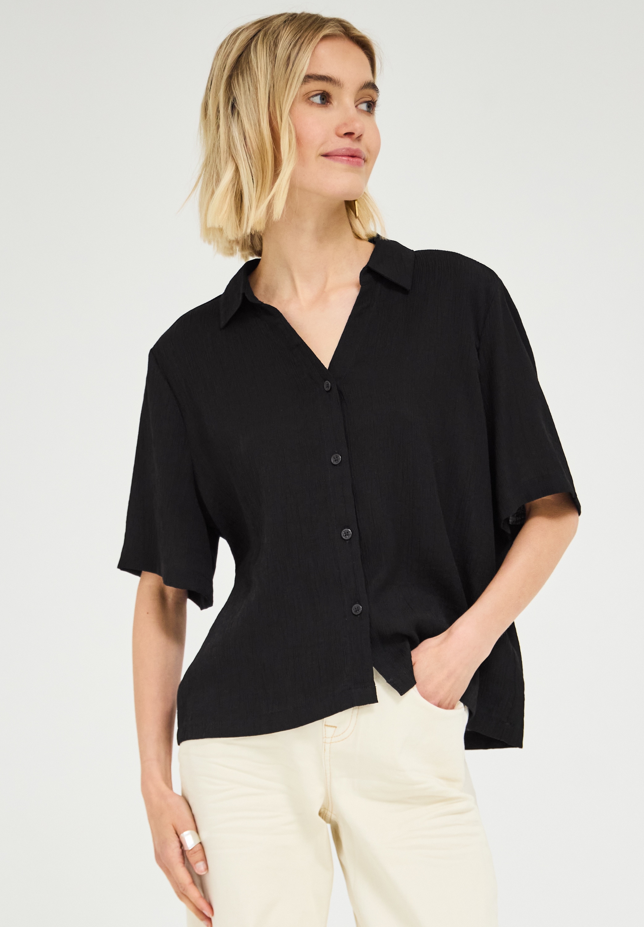 STREET ONE STUDIO Hemdbluse bestehend aus einem Materialmix