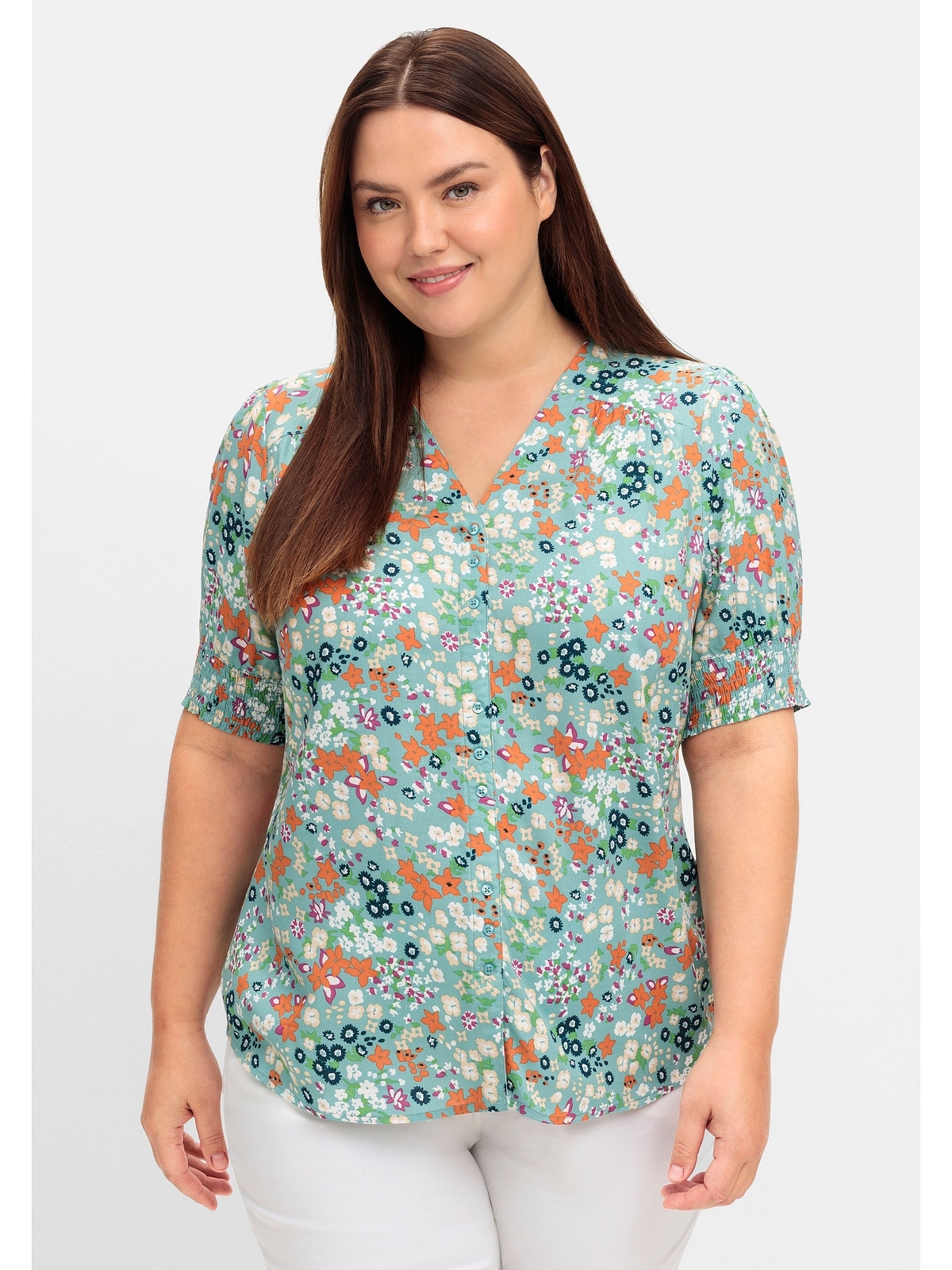 Sheego Druckbluse "Große Größen", mit V-Ausschnitt und Blumenprint