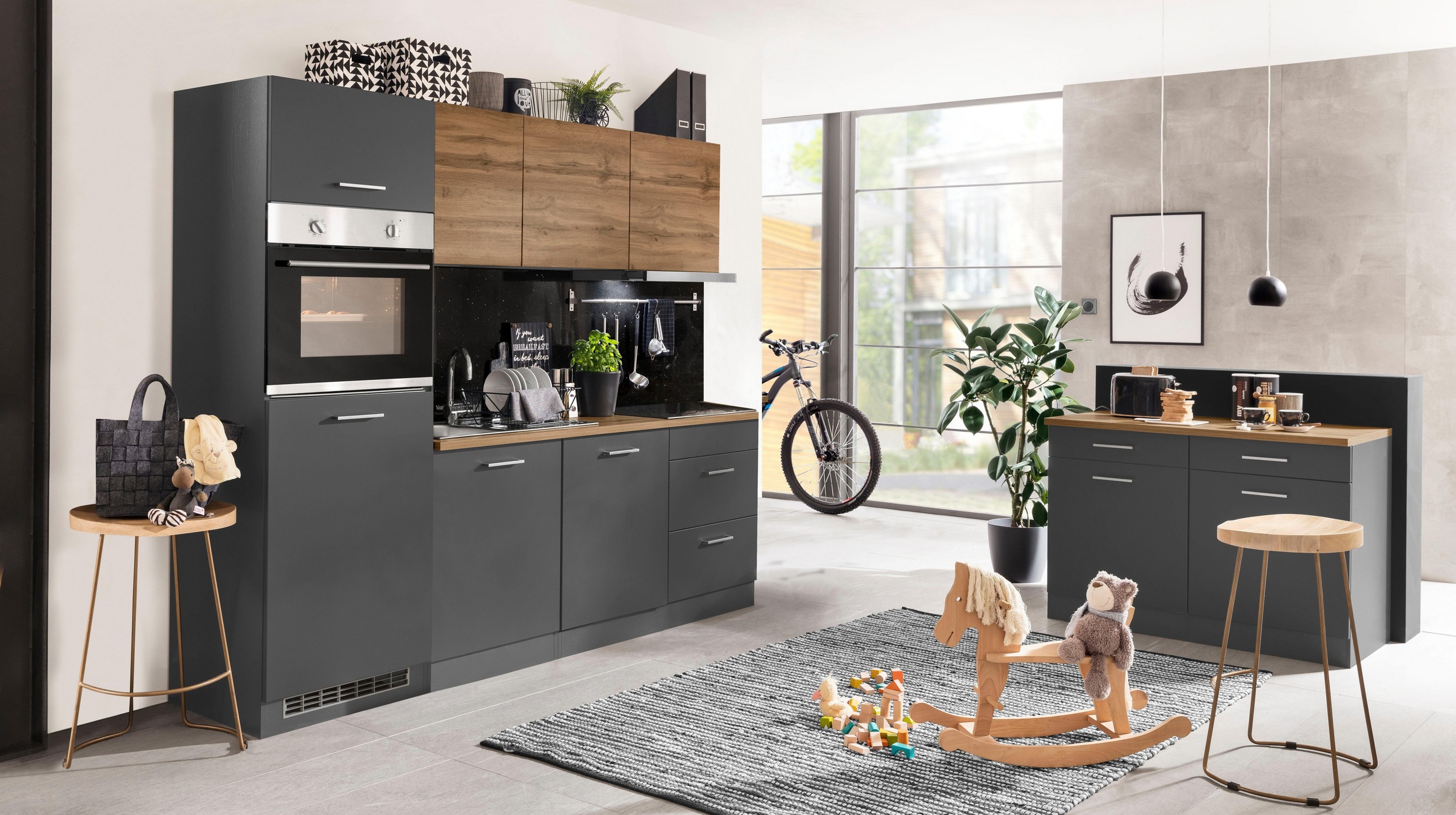 KOCHSTATION Küchenzeile »KS-Kehl«, mit E-Geräten, Breite 240 cm, inkl. Kühlschrank und Geschirrspüler