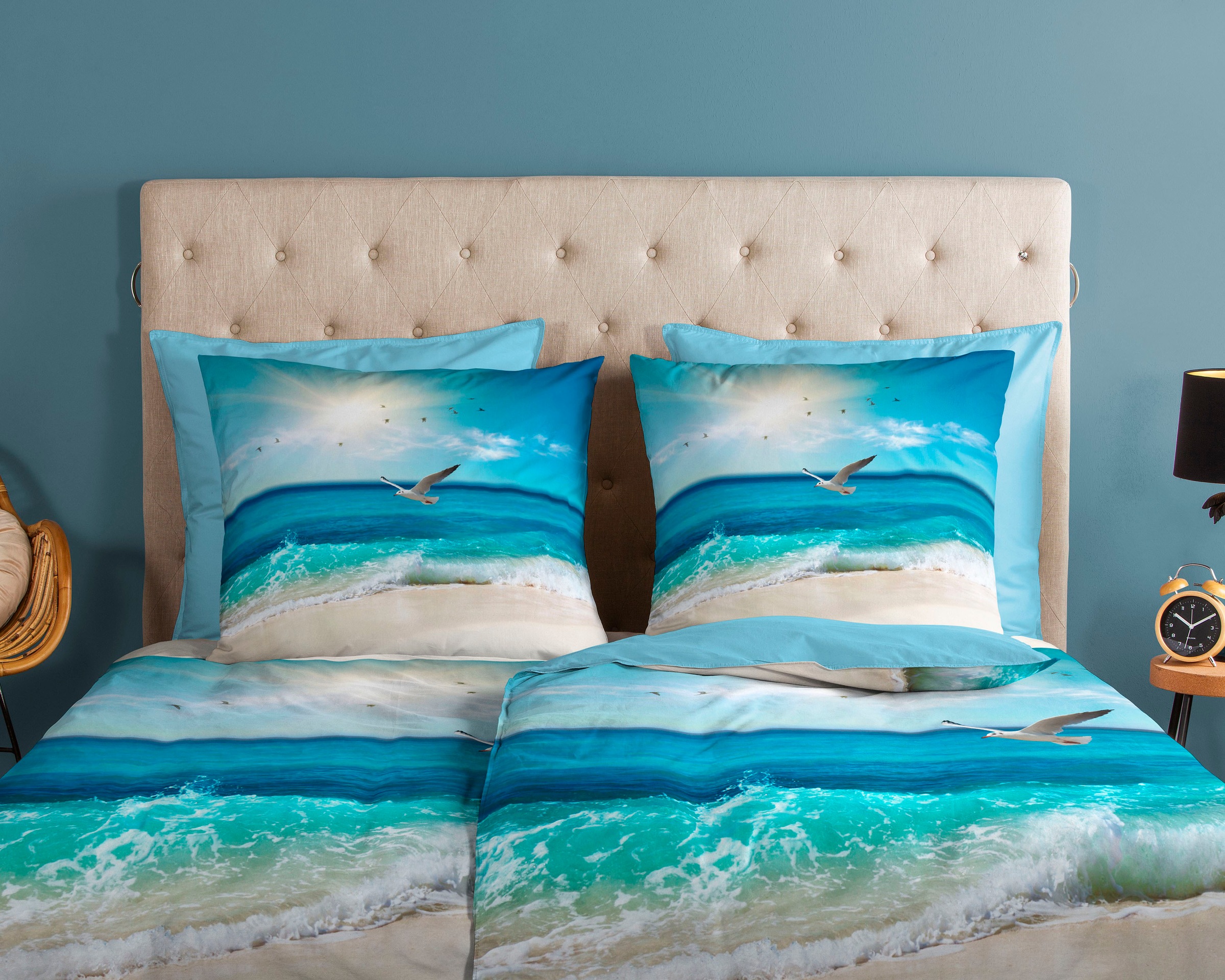 Thumbnail - good morning Wendebettwäsche "Sealife" 2 Stk. tlg. 100% Baumwolle, 135x200, Reißverschluss, Wendeoptik, Strand Meer, Bla...