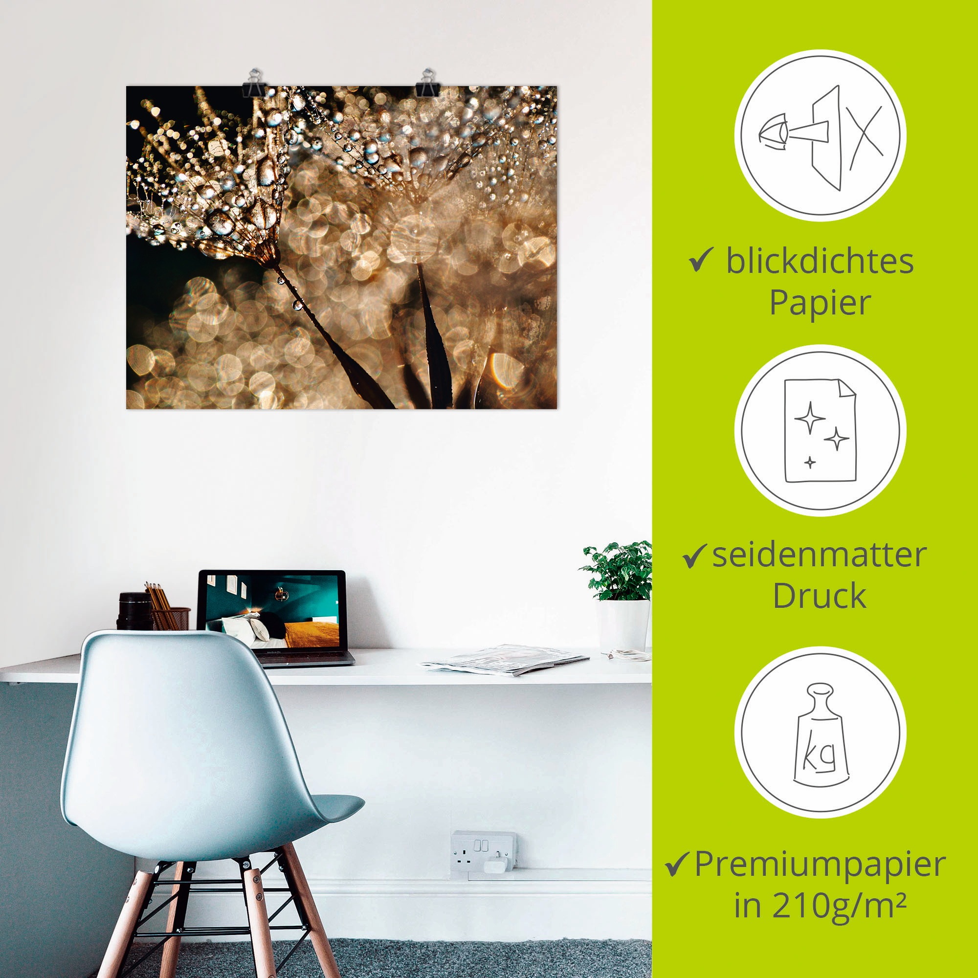 Artland Wandbild »Pusteblume Goldschimmer«, Blumen, (1 St.), als Alubild, Outdoorbild, Leinwandbild, Poster, Wandaufkleber