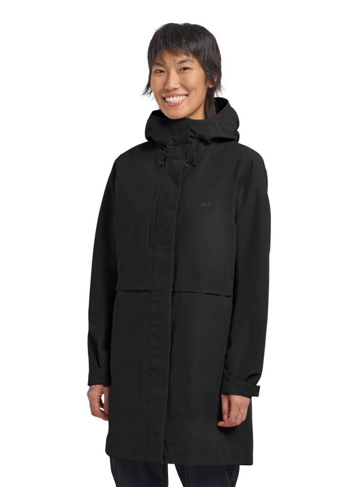 Jack Wolfskin Outdoorjacke "TERRAVIEW 2L COAT W" mit Kapuze wasserdicht, winddicht, mit weitenregulierbarer Kapuze, atmungsaktiv