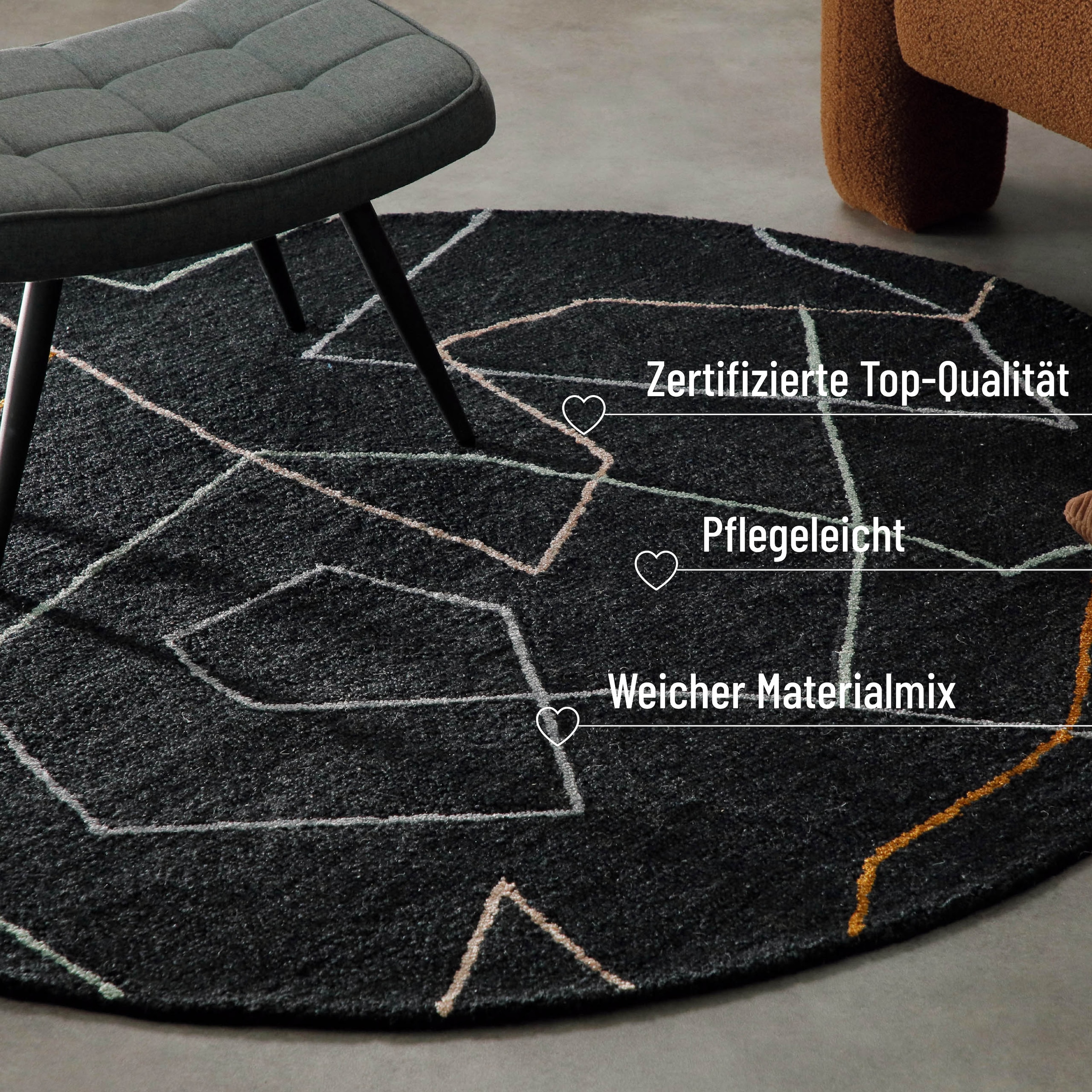 Wecon home Teppich »Nox«, rund, 6 mm Höhe, Wollteppich, abstrakt, hochwertig, handgetuftet, robust, modern