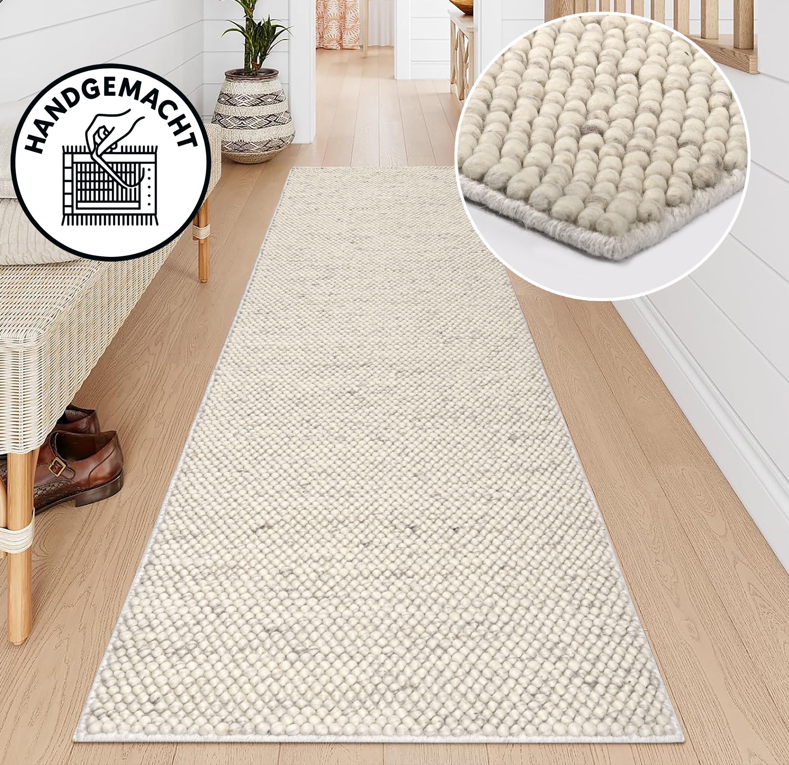 OTTO home Wollteppich "Wolly, Wolle" rechteckig 14 mm Höhe handgewebt, Handweb Teppiche, Skandi, Wohnzimmer, Schlafzimmer