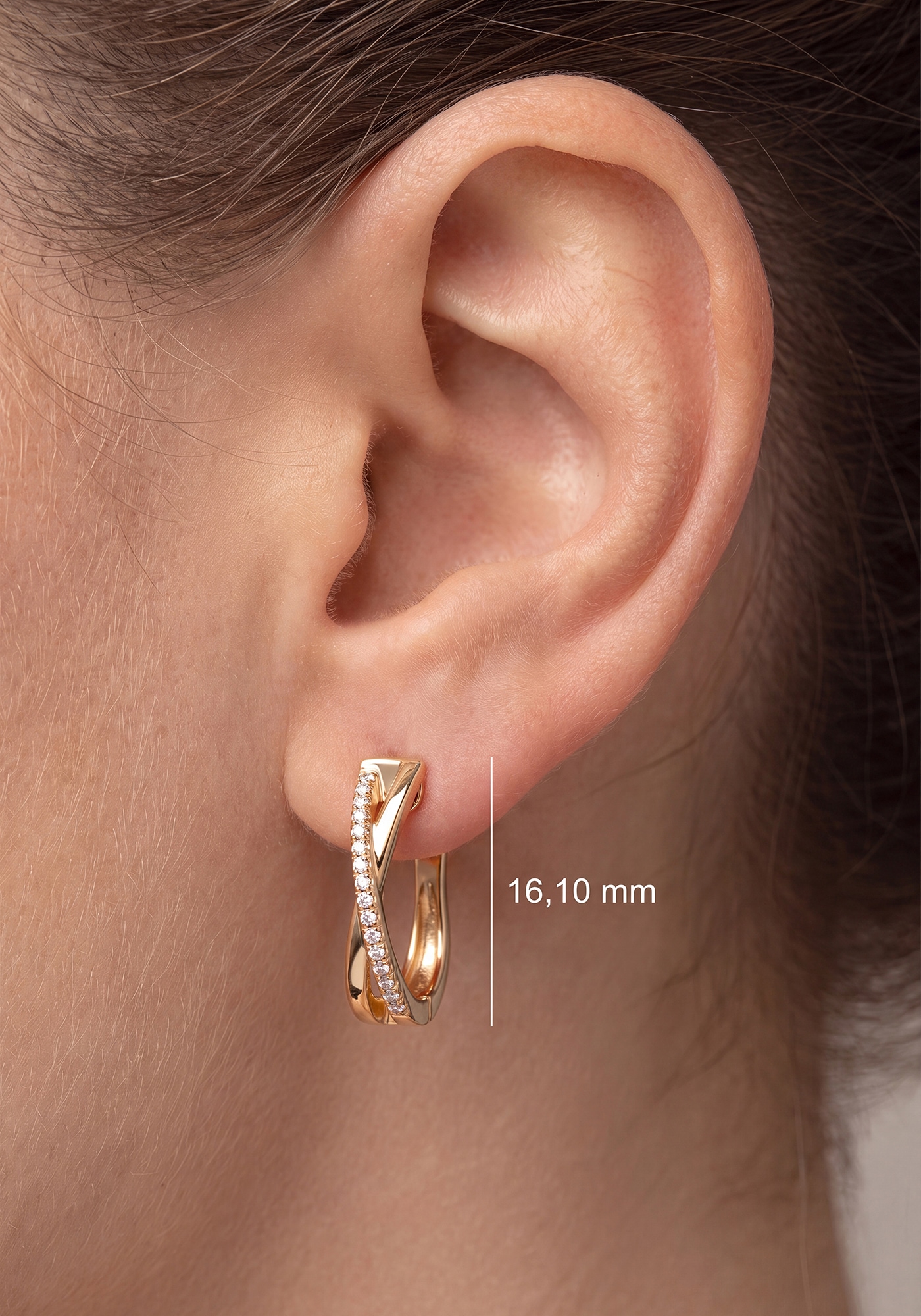 JOBO Paar Creolen »Ohrringe 16 mm« 925 Silber vergoldet mit 32 Lab-Grown-Diamanten