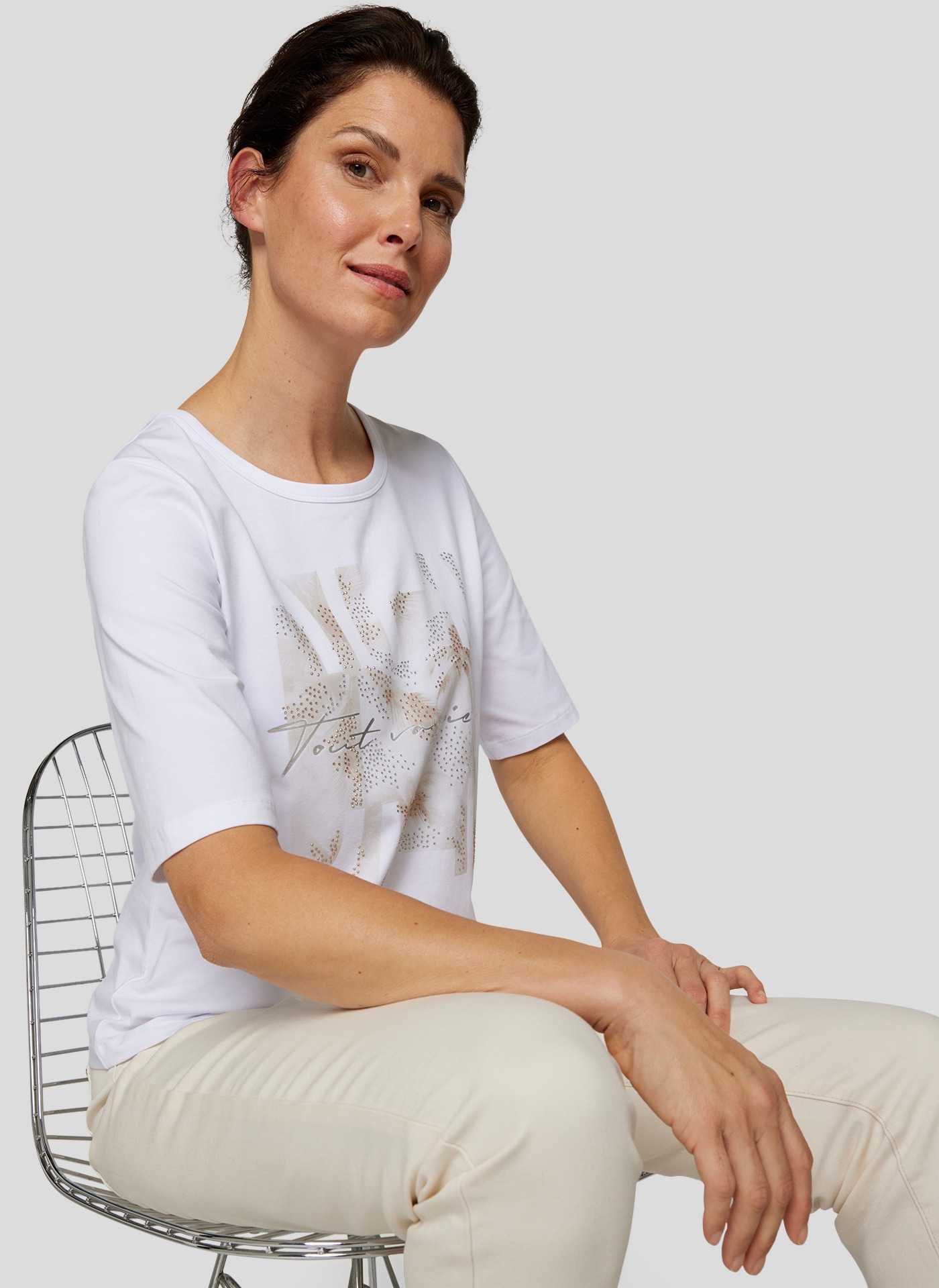Rabe Rundhalsshirt, mit Glitzer-Print und Stretch