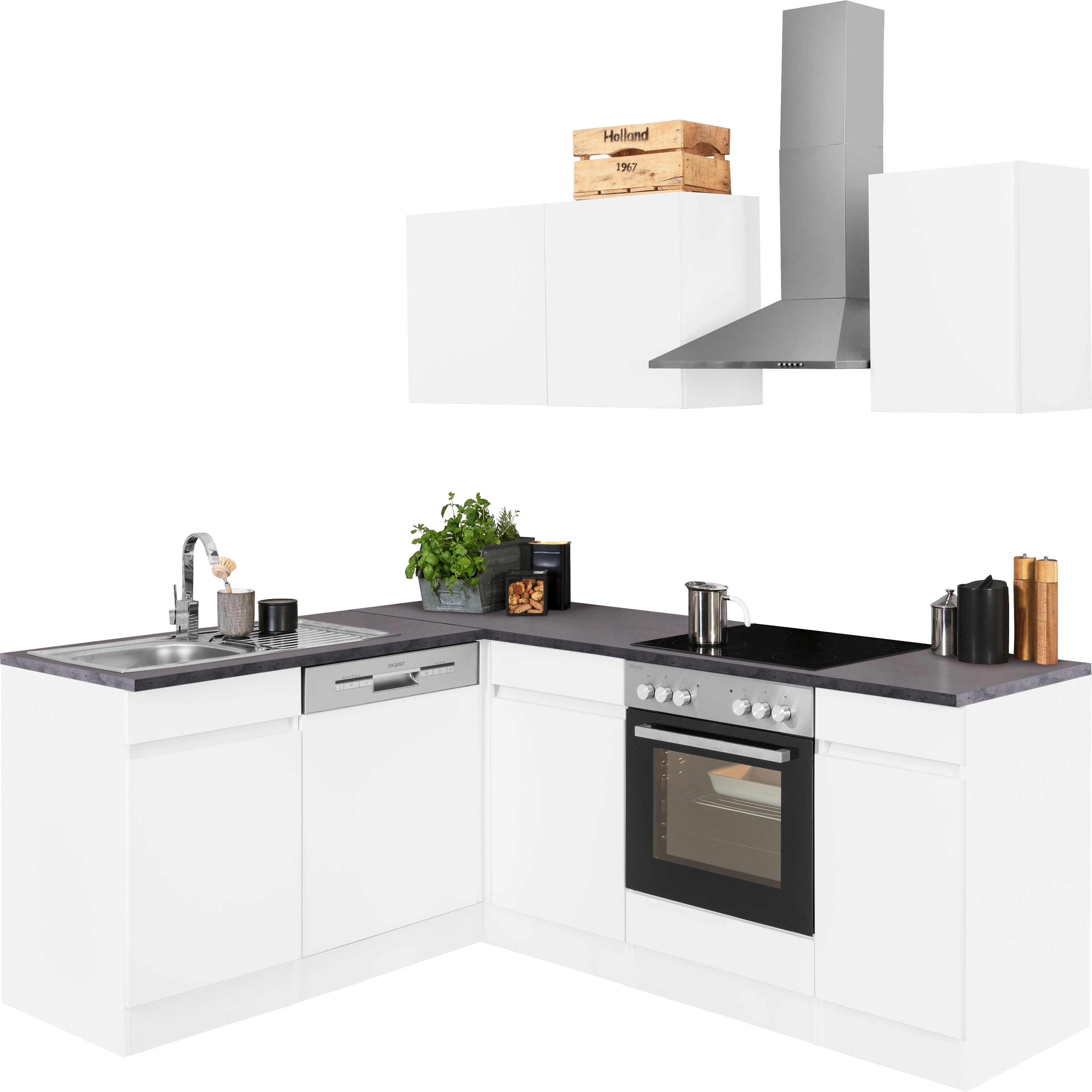 OPTIFIT Küchenzeile "Roth" Stellmaße 210x175 cm,wahlweise mit E-Geräten, Push-to-Open-Funktion