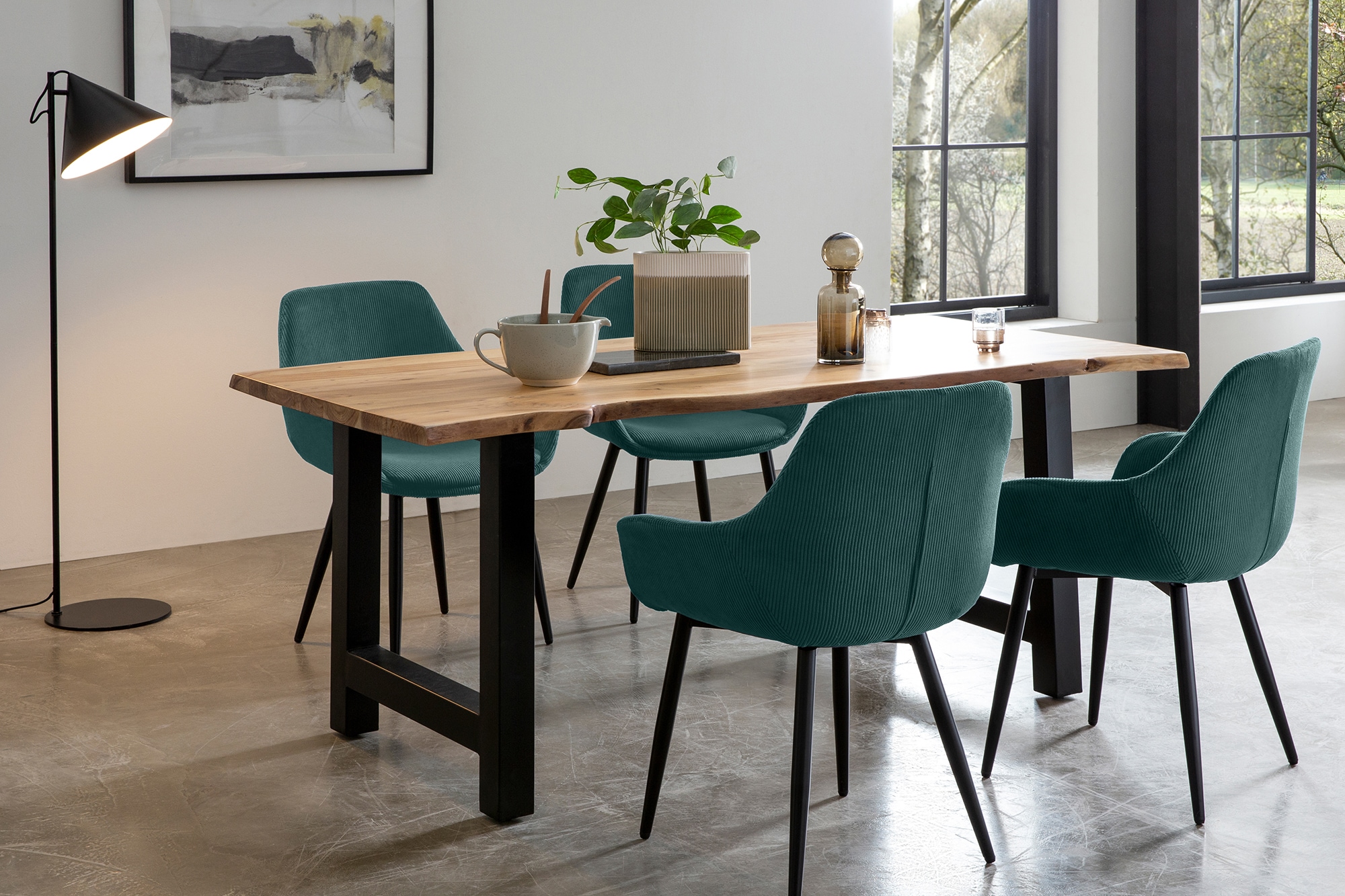 Essgruppe SALESFEVER, grün, Massivholz, Metall, Polyester, Sitzmöbel-Sets, "Elegante Essgruppe für stilvolles Speisen", 5-teiliges Massivholz-Set,