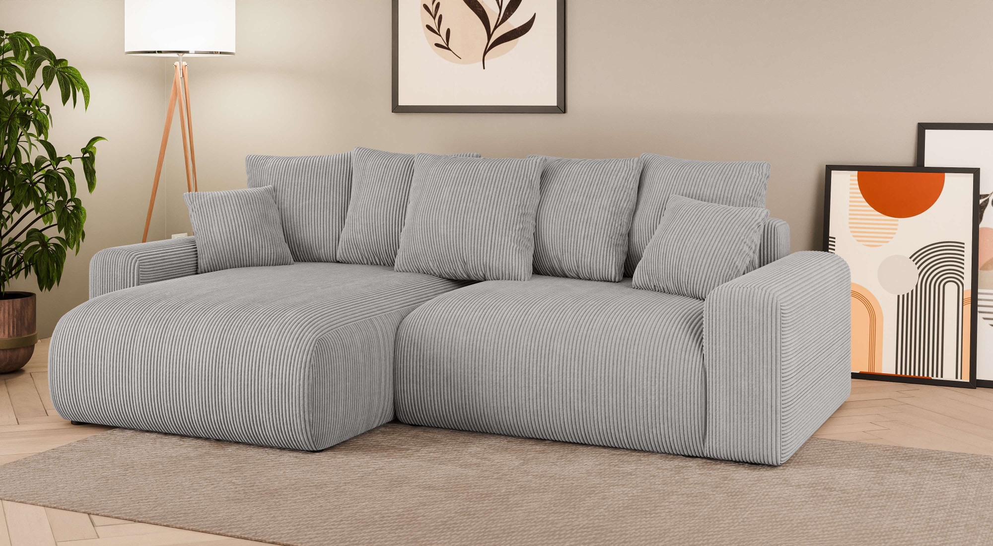 Home affaire Ecksofa »LAKESIDE klein mit Bettfunktion und Bettkasten, B/T/H 235/142/84 cm«, L-Form, Recamiere beidseitig montierbar, mit Wellenunterfederung