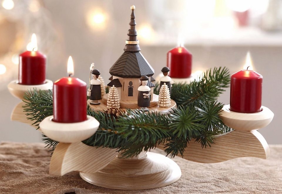 Albin Preissler Adventsleuchter "mit Seiffener Kirche, Handwerkskunst aus d günstig online kaufen