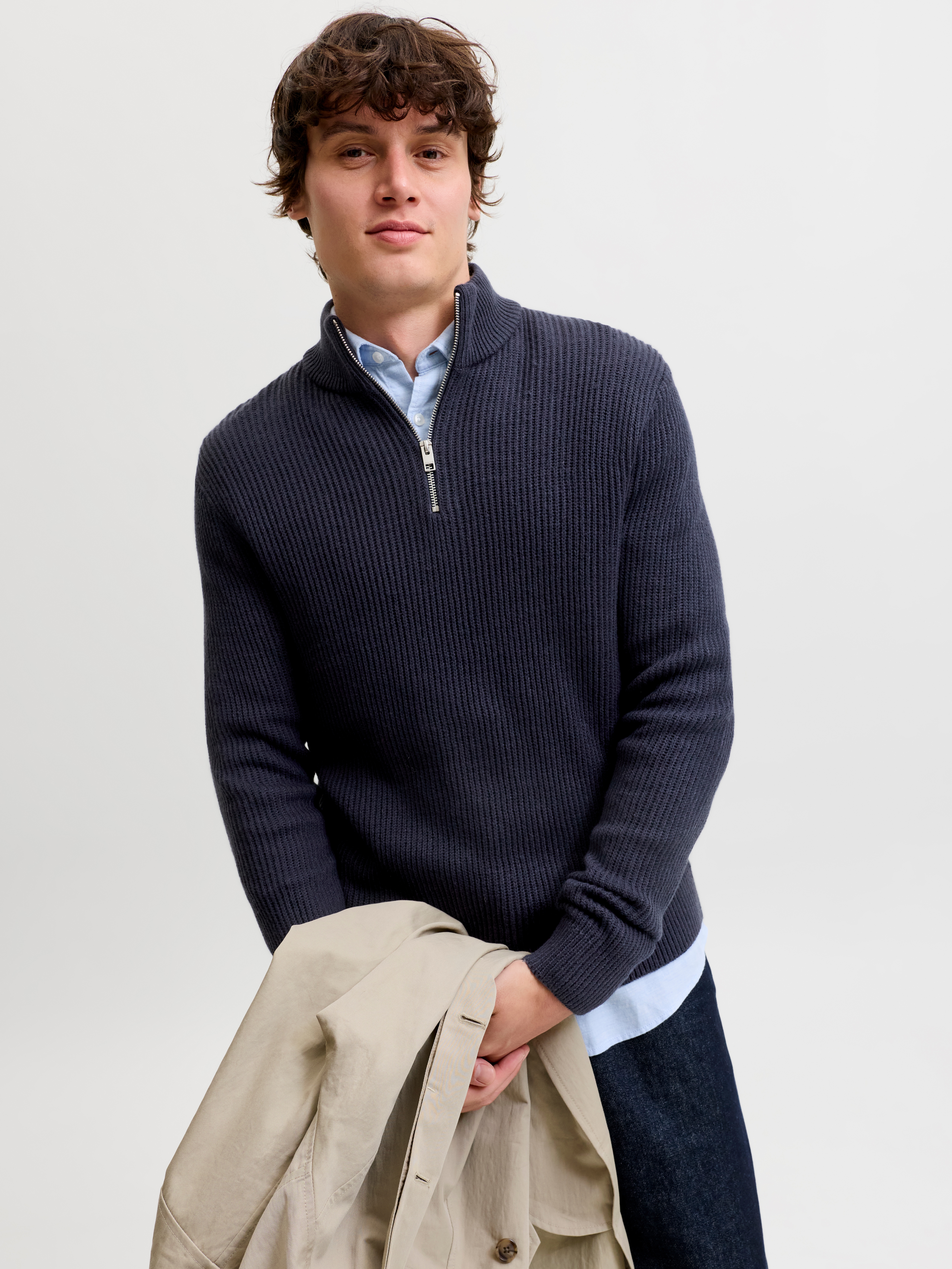 Jack & Jones Troyer "JJPANNEL KNIT HALF ZIP AW26" Materialmix, regular fit