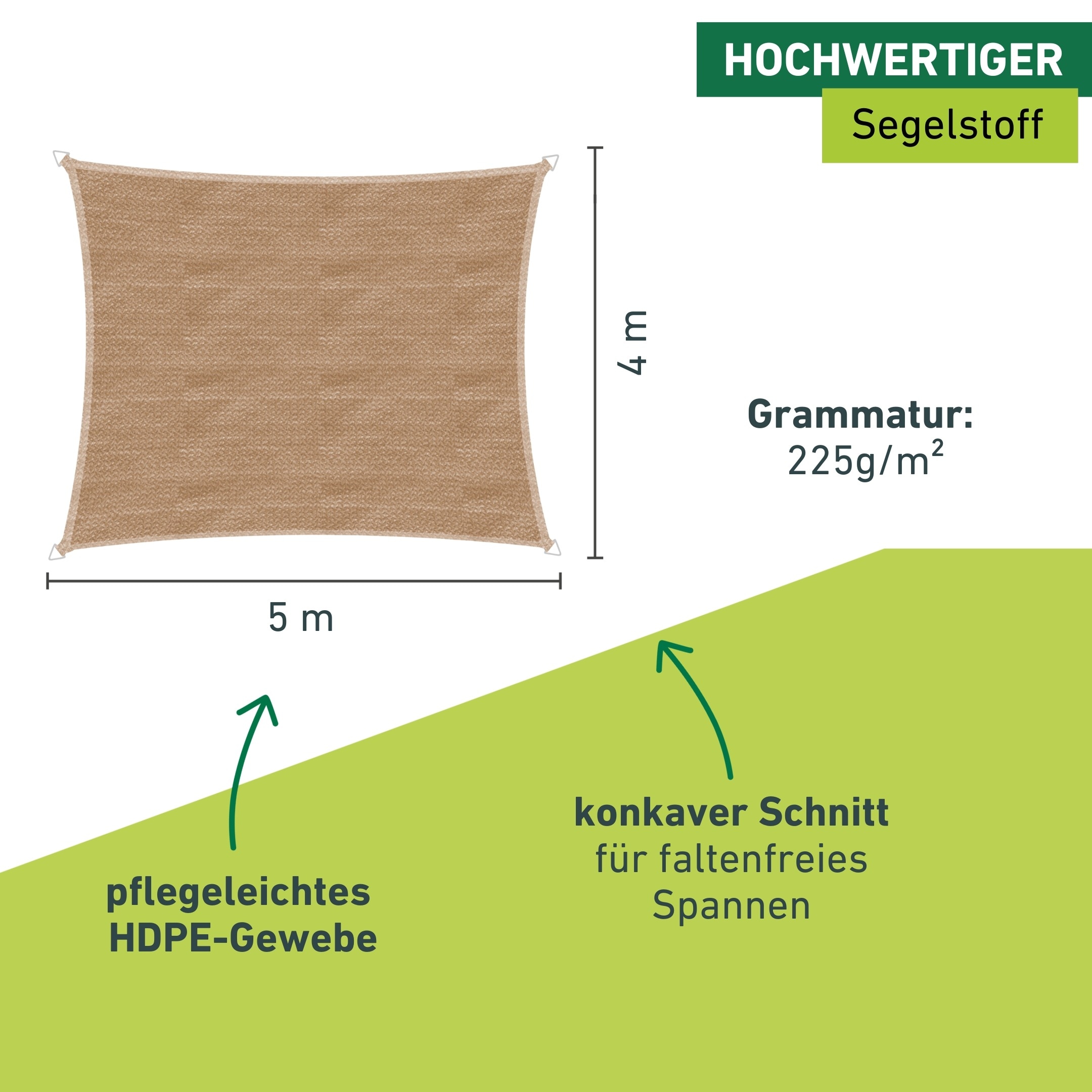 Windhager Sonnensegel »Capri, Rechteckiges Segel zur Beschattung von Garten, Terrasse, Balkon« Sonnenschutz 4 x 5 m, erhältlich in champagner, grau oder reed