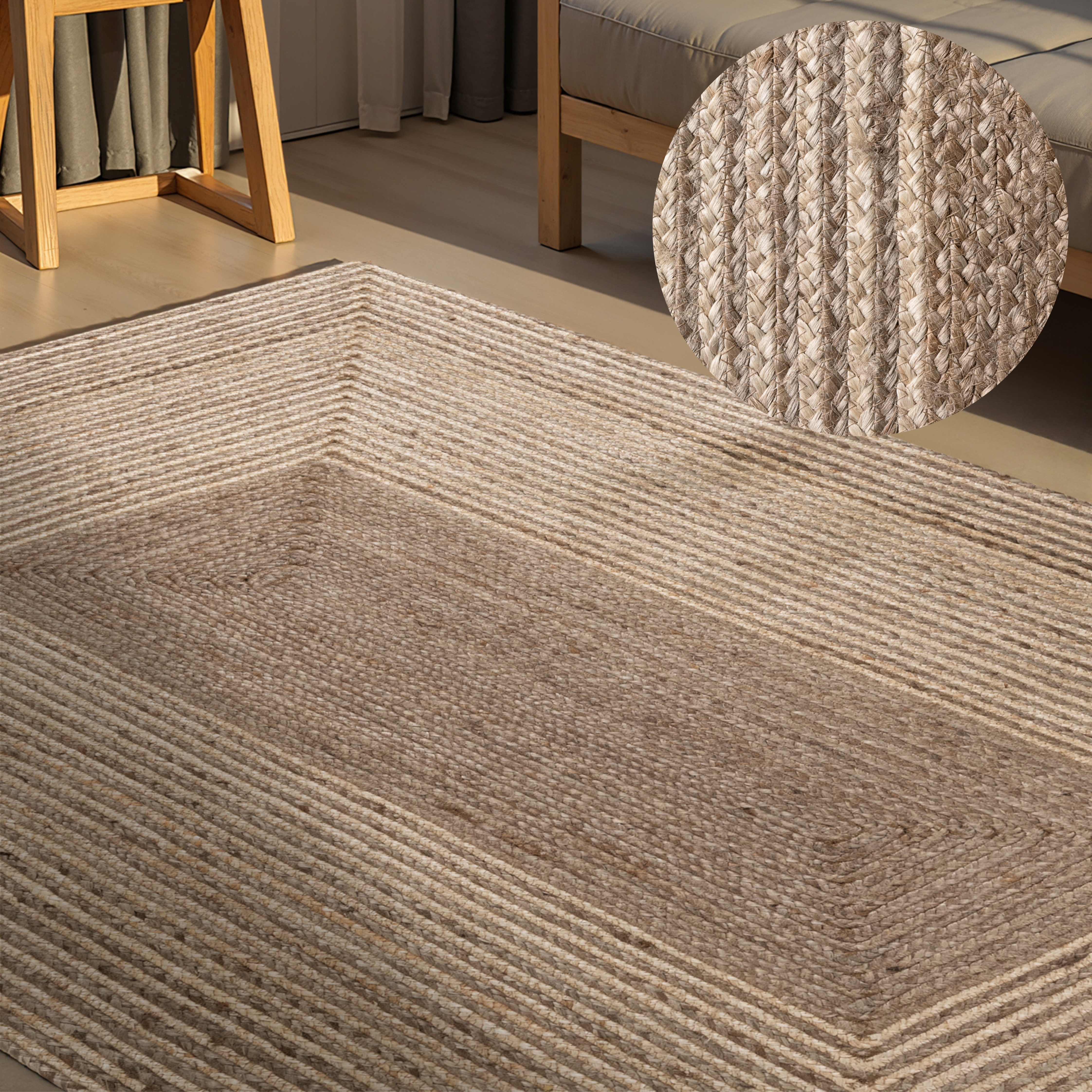 HANSE Home "Juno Line Juteteppich" rechteckig 9 mm Höhe Jute, Shape, Handgemacht, Wohnzimmerteppich, Naturteppich, Wohnzimmer