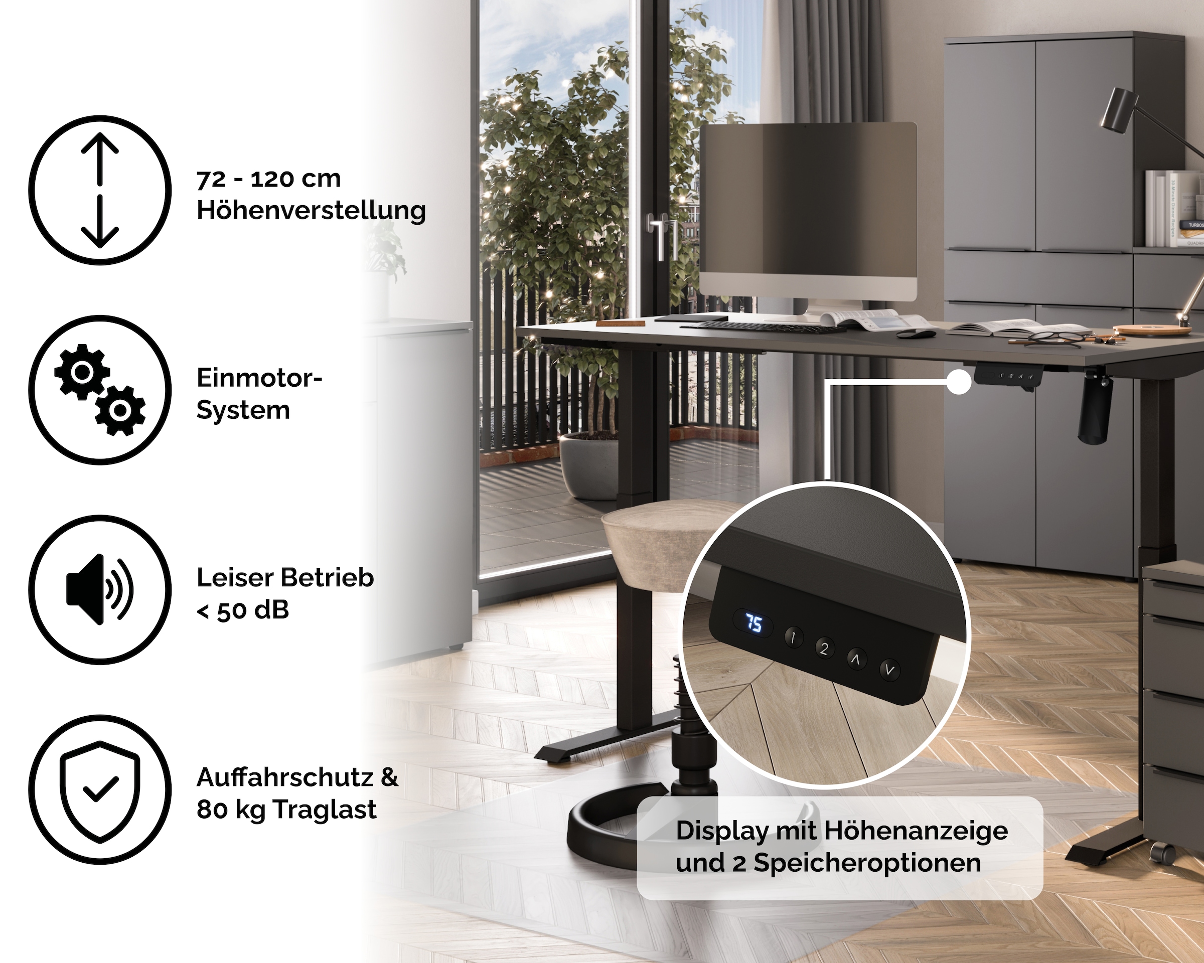 GERMANIA Schreibtisch »Boras, elektrisch höhenverstellbar« Höhe 72-120 cm, elektrisch höhenverstellbar  Memory-Funktion