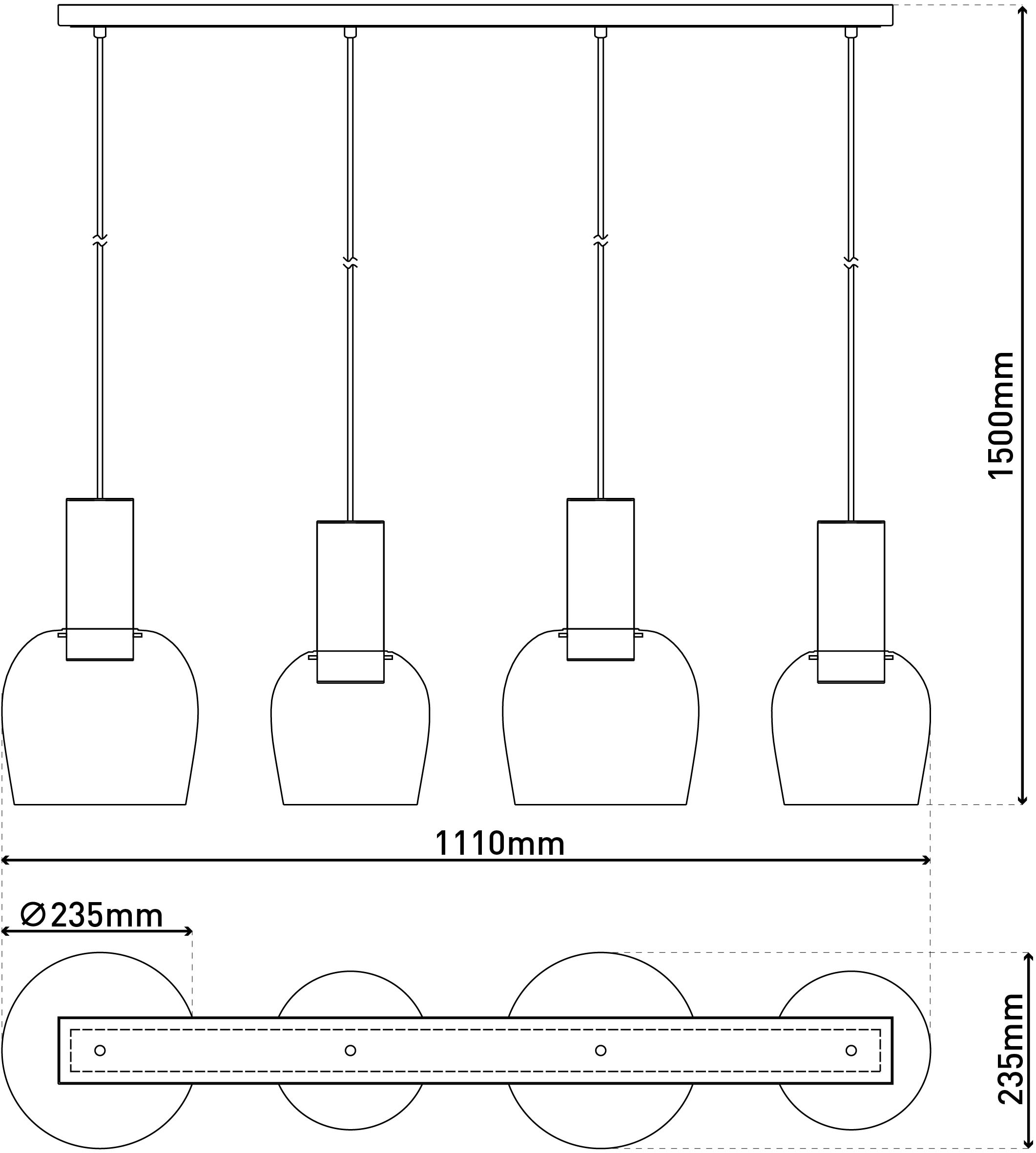 näve Pendelleuchte »Funda«, 1 flammig, Leuchtmittel E27 | Leuchtmittel wechselbar, 4flg., Gläser in amber, E27 exkl. Leuchtmittel, B: 23,5cm, Höhe 150cm