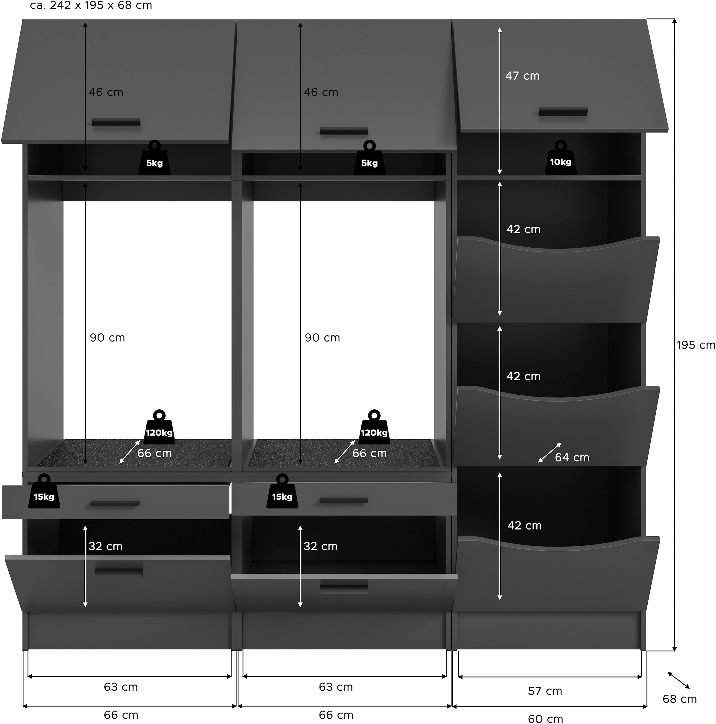 welltime Badmöbel-Set »FALAS, TOPSELLER!, 4-teilig, Hauswirtschaftsraum Set, Breite 248 cm«, (Set, 4 St., 1x Wäscheschrank, 2x Waschmaschinenumbauschrank & 1xMehrzweckschrank), Kombination, Waschmaschinenumbau, Waschmaschinenschrank, Wäschekammer