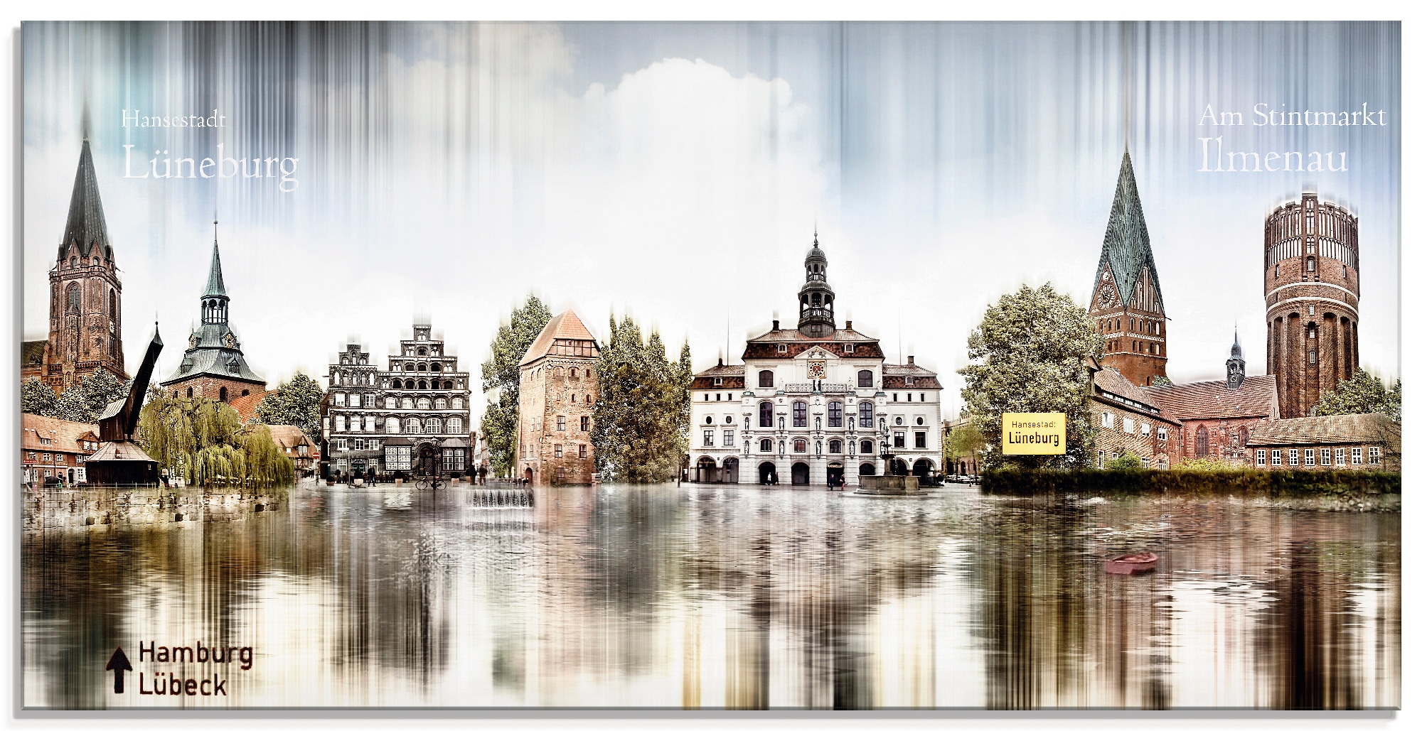 Artland Glasbild "Lüneburg Skyline Abstrakte Collage", Deutschland, (1 St.), in verschiedenen Größen