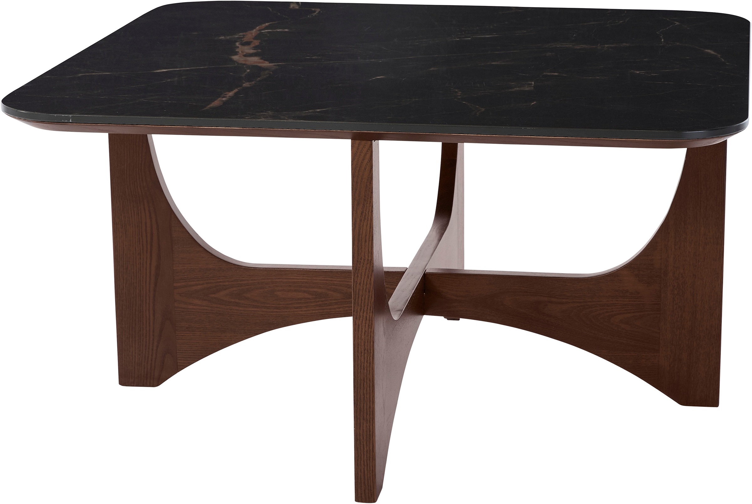 Couchtisch "Kirella", braun, B:85cm H:45cm T:85cm, LEGER HOME BY LENA GERCKE, Tische, Couchtisch, mit Marmor-Optik und massivem Eschenholz-Kreuzfuß, Breite 85 cm