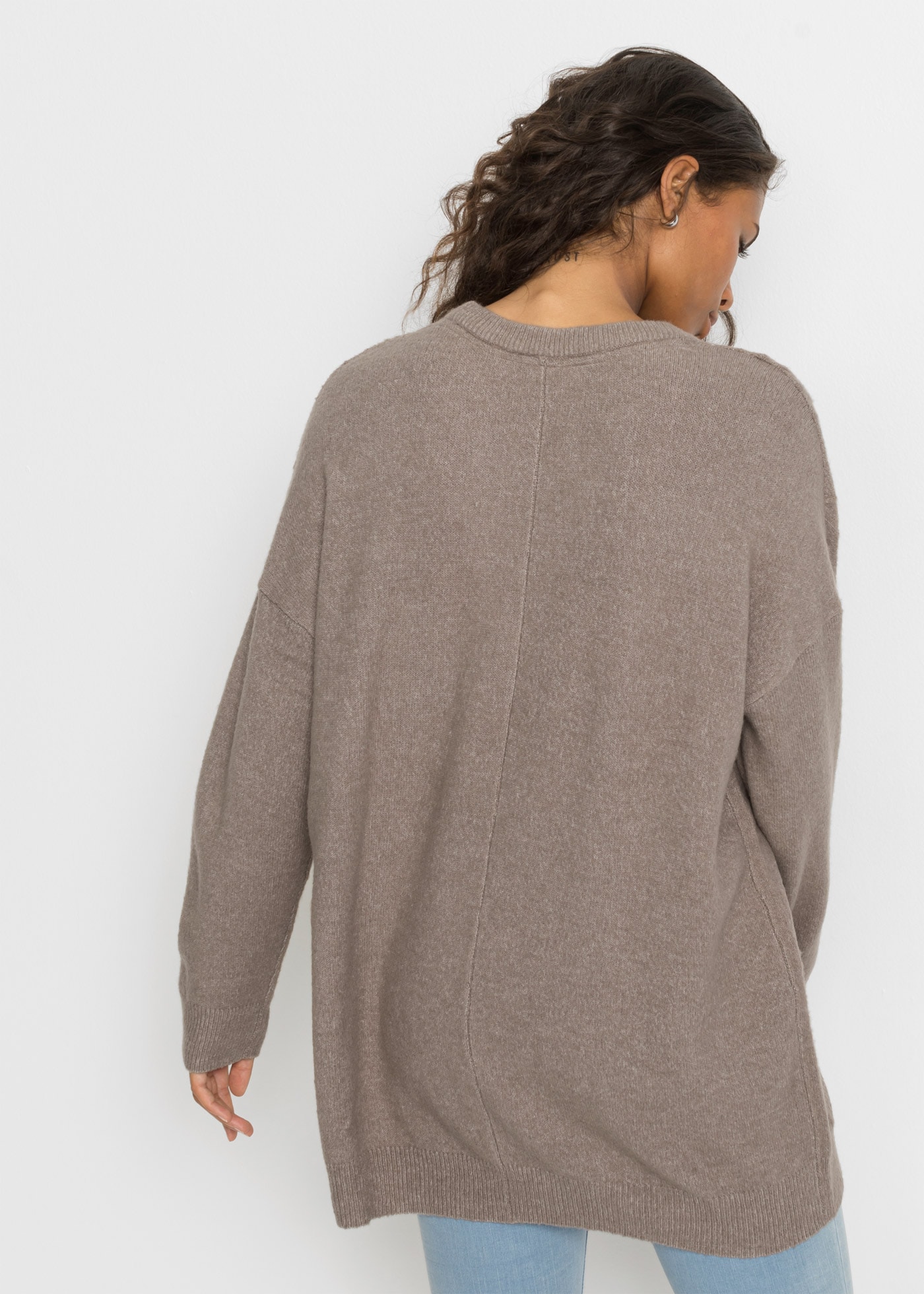 bonprix Strickpullover mit tollem Zopfmuster, lässige Oversized Passform, Melange-Optik