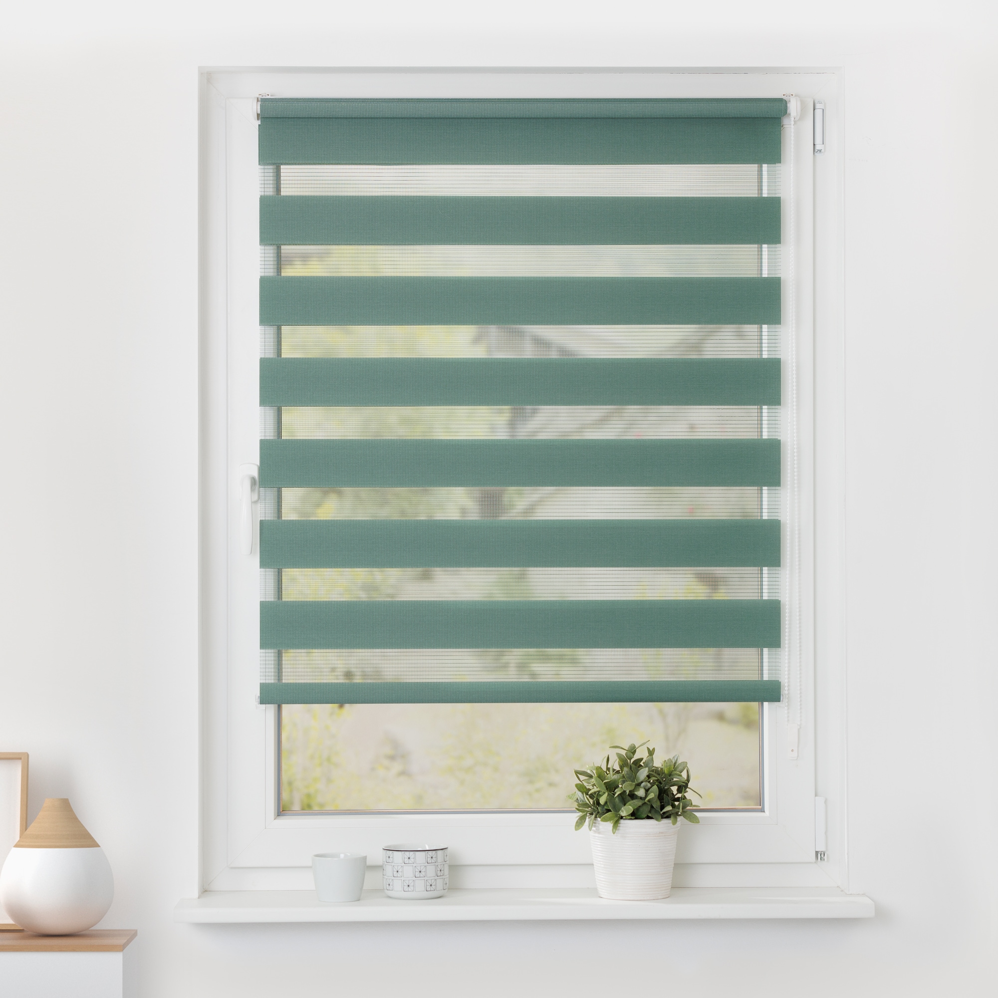 Doppelrollo, B:100cm H:150cm, grün, LICHTBLICK ORIGINAL, Polyester, Rollos, "Duo Rollo Klemmfix", Seitenzugrollo, Montage mit beiliegendem,