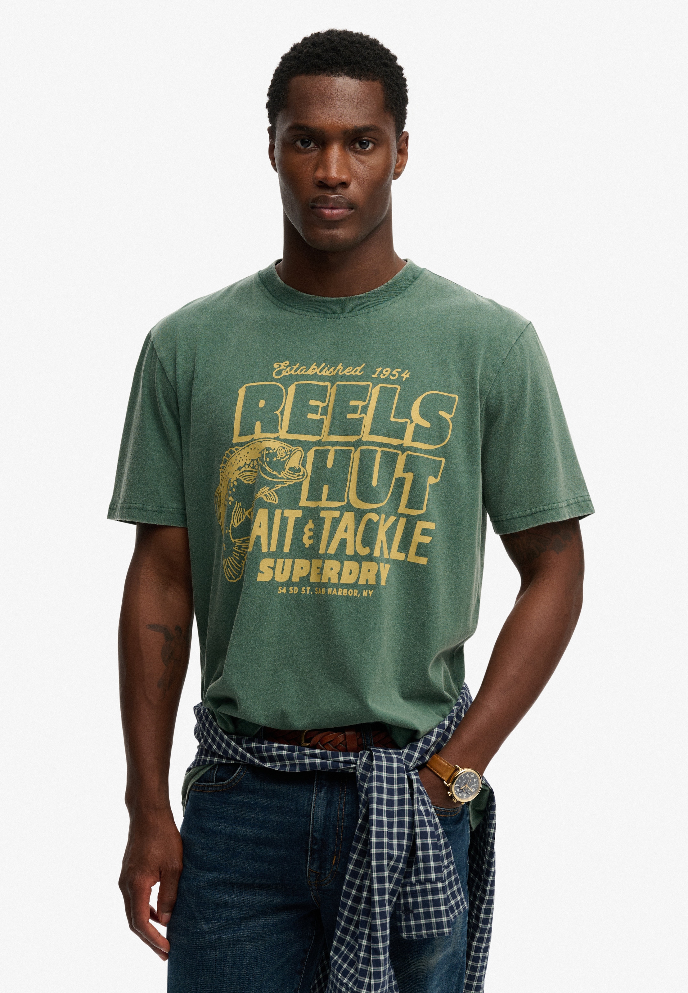 Superdry Rundhalsshirt "ROADSIDE TRADE LOOSE TEE" Loose Fit, aus Baumwolle und Single Jersey, mit Druck, pflegeleicht