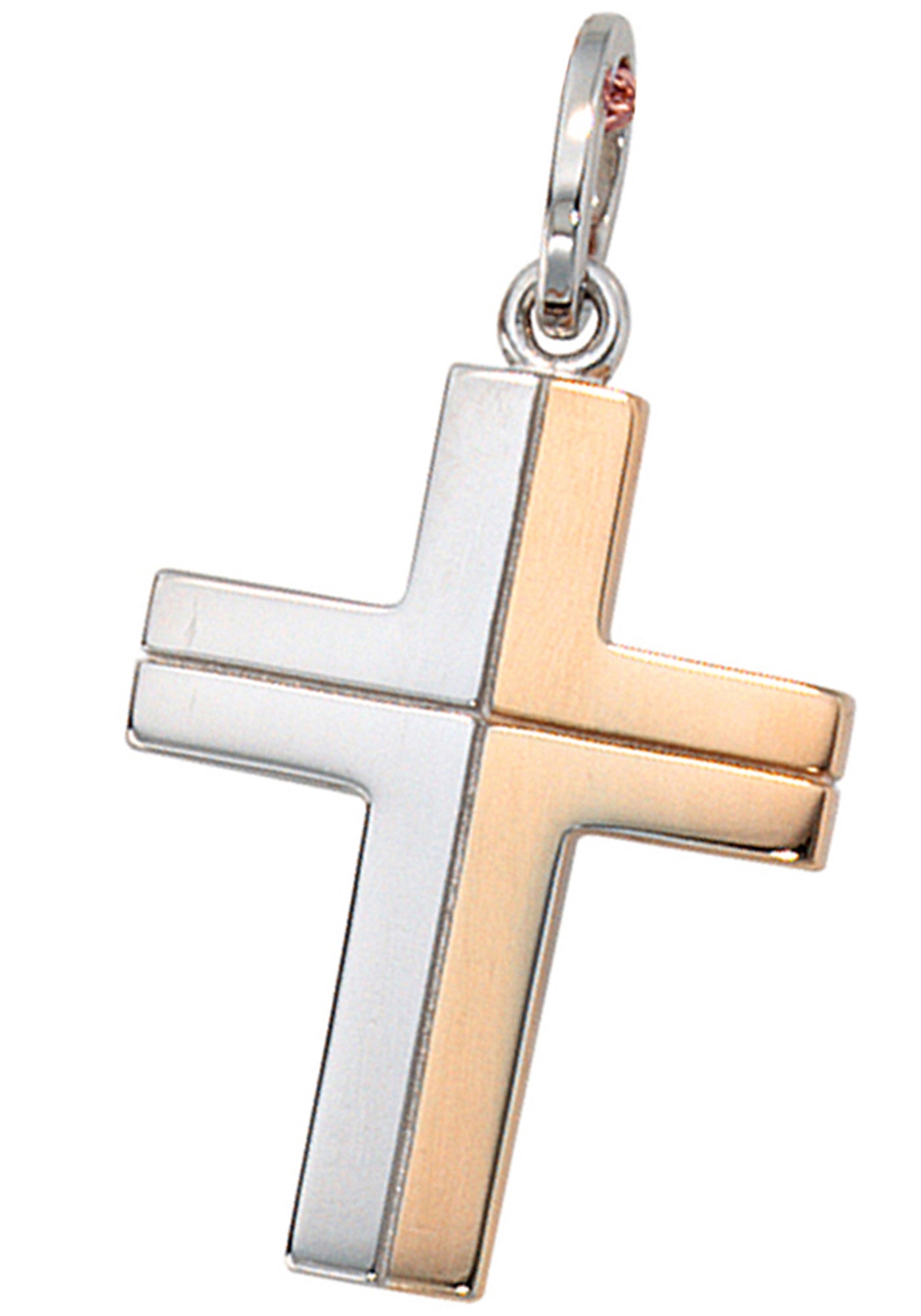 JOBO Damen Kreuzanhänger "Anhänger Kreuz", Weißgold 585, rosa, Weißgold 585, Schmuckanhänger, 585 Weißgold Bicolor-Optik