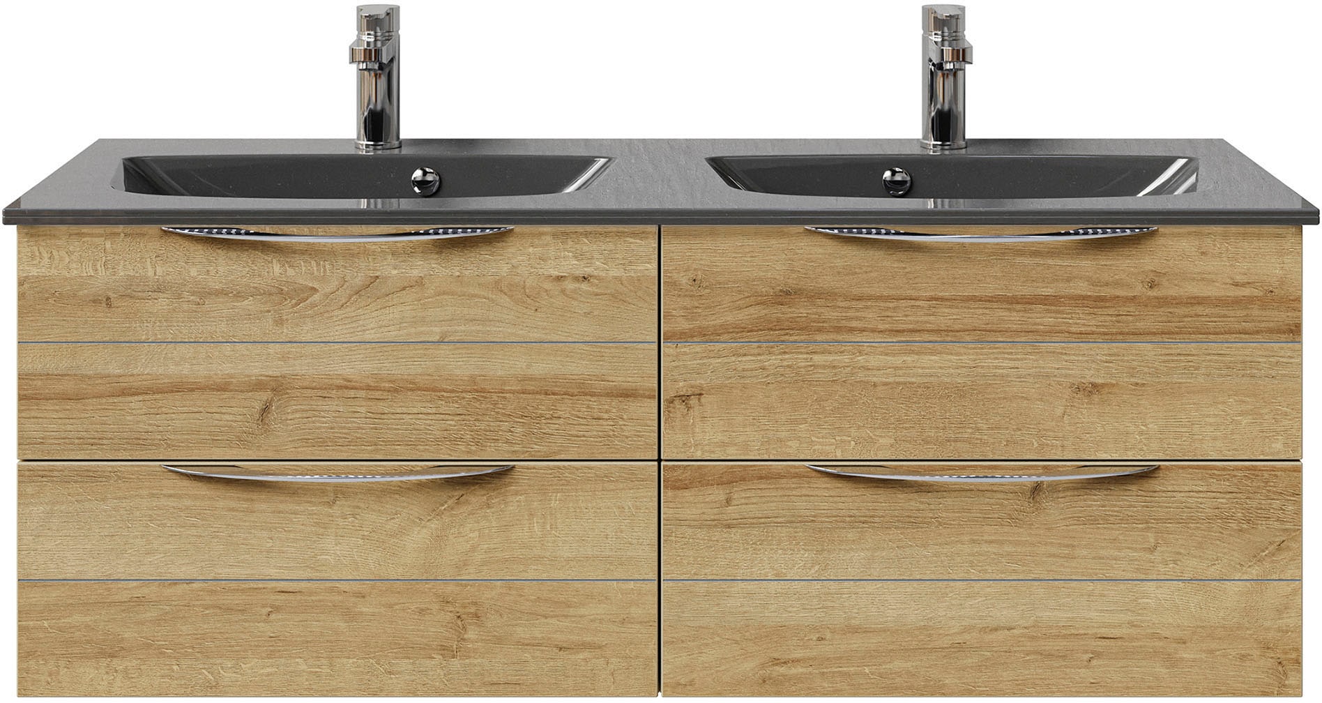 Saphir Badmöbel-Set »Serie 6025 2-teilig Mineralmarmor-Waschtisch mit LED-Spiegelschrank«, (2 St.), Waschplatz 132cm breit, 4 Schubladen, 2 Spiegel-Türen, inkl Türdämpfer