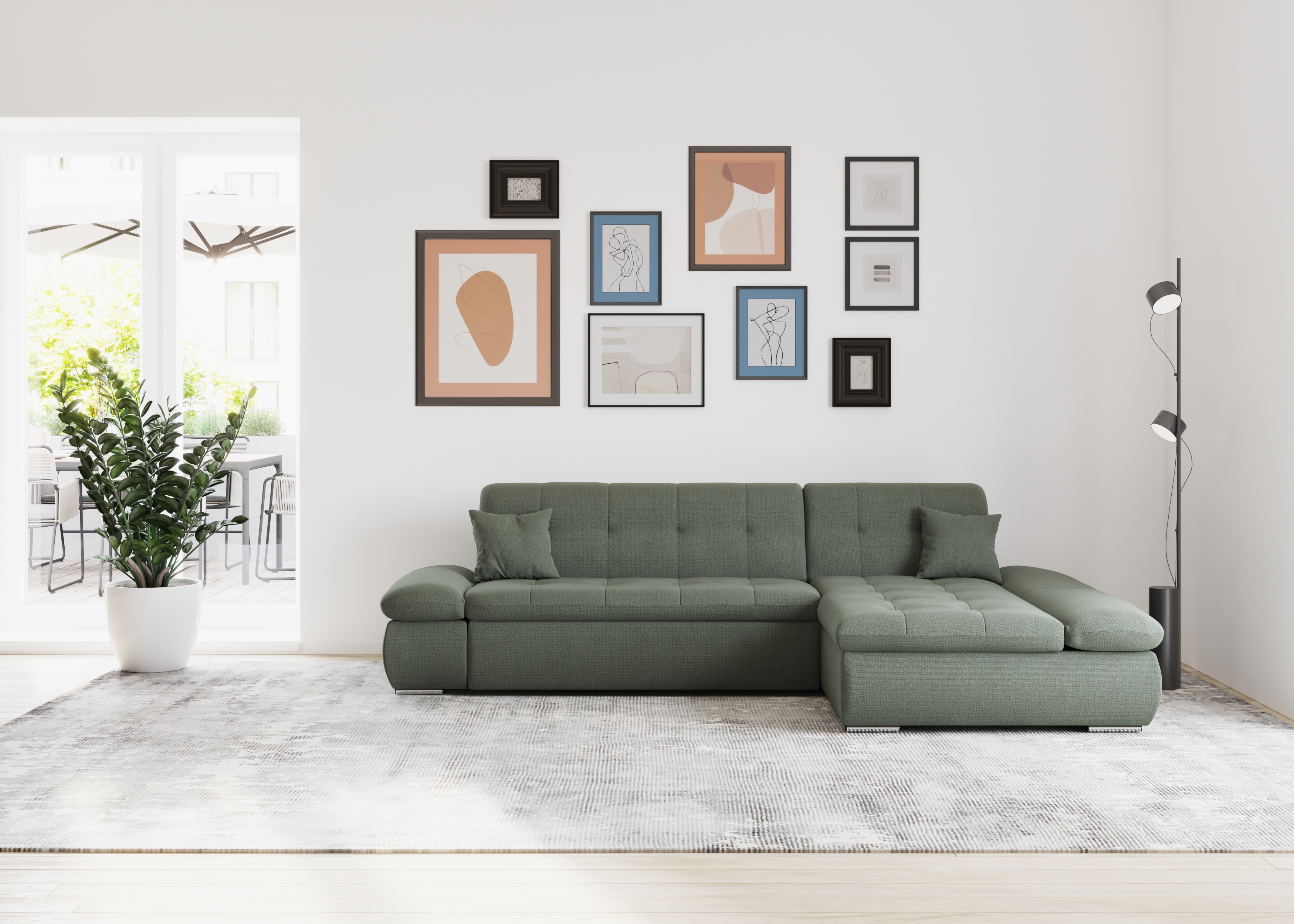 DOMO collection Ecksofa "MORIC 300x172 cm, XXL-Sofa mit viel Platz, L-Form, auch in Cord" wahlweise mit Bettfunktion und Armteilverstellung, dunkelgrün