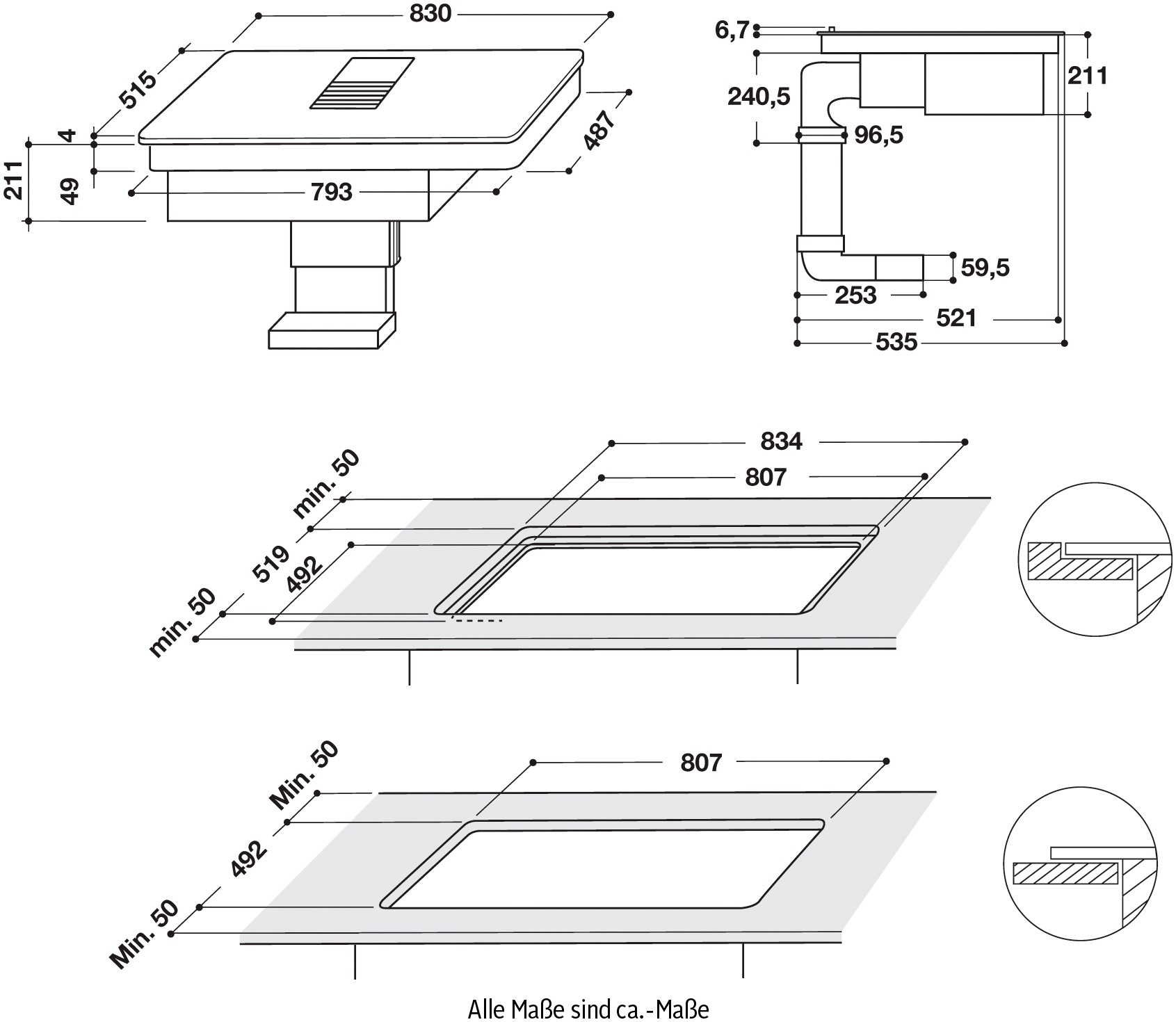 BAUKNECHT Kochfeld mit Dunstabzug »BVH80 Venting Flexi«, BVH80 Venting Flexi, inkl. komplettem Installations-Zubehör für Kanalführung