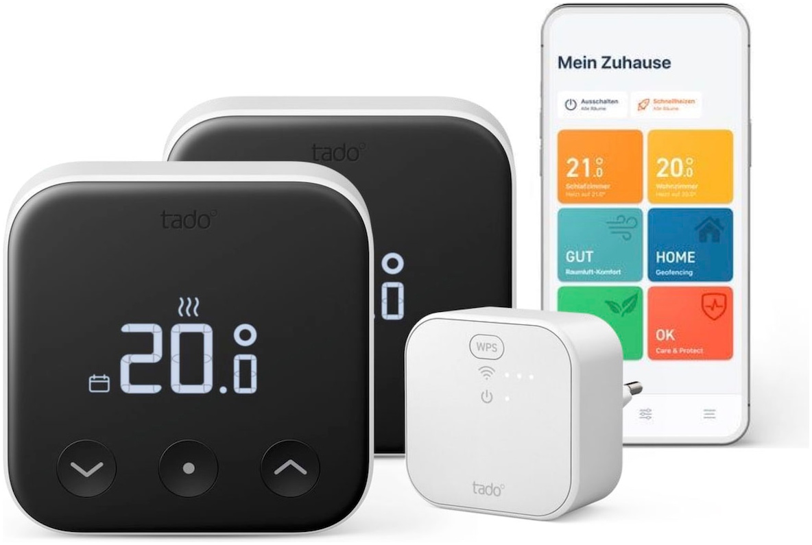 TADO Smart-Home-Zubehör "Kit Smartes Thermostat + Smartes Thermostat (Line X)", B:19,5cm H:10,5cm T:29,5cm, schwarz, Smart-Home-Stationen