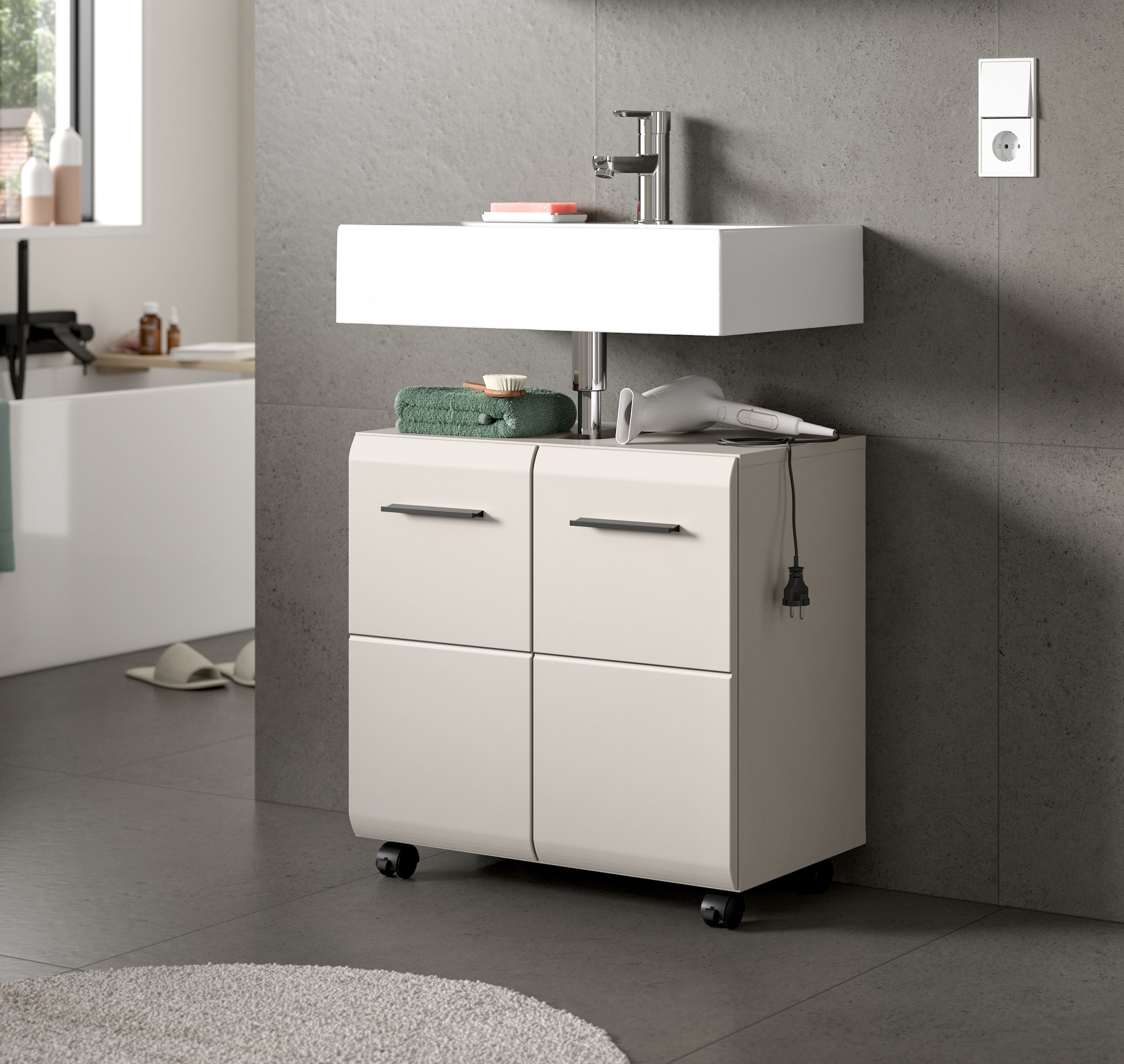 welltime Waschbeckenunterschrank »FLORENZ, Waschbeckenunterschrank mit Rollen, hochwertige MDF-Front« 1 Stk. tlg. Waschbeckenunterschrank, WBU, Unterschrank, Bad, Badezimmer
