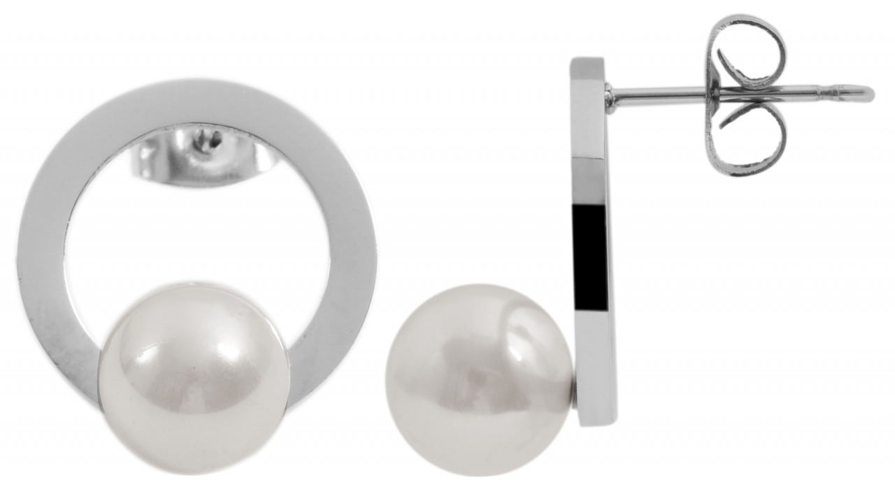 Adelia's Women Stainless Steel Pearl Stud Earrings Silver 15mm