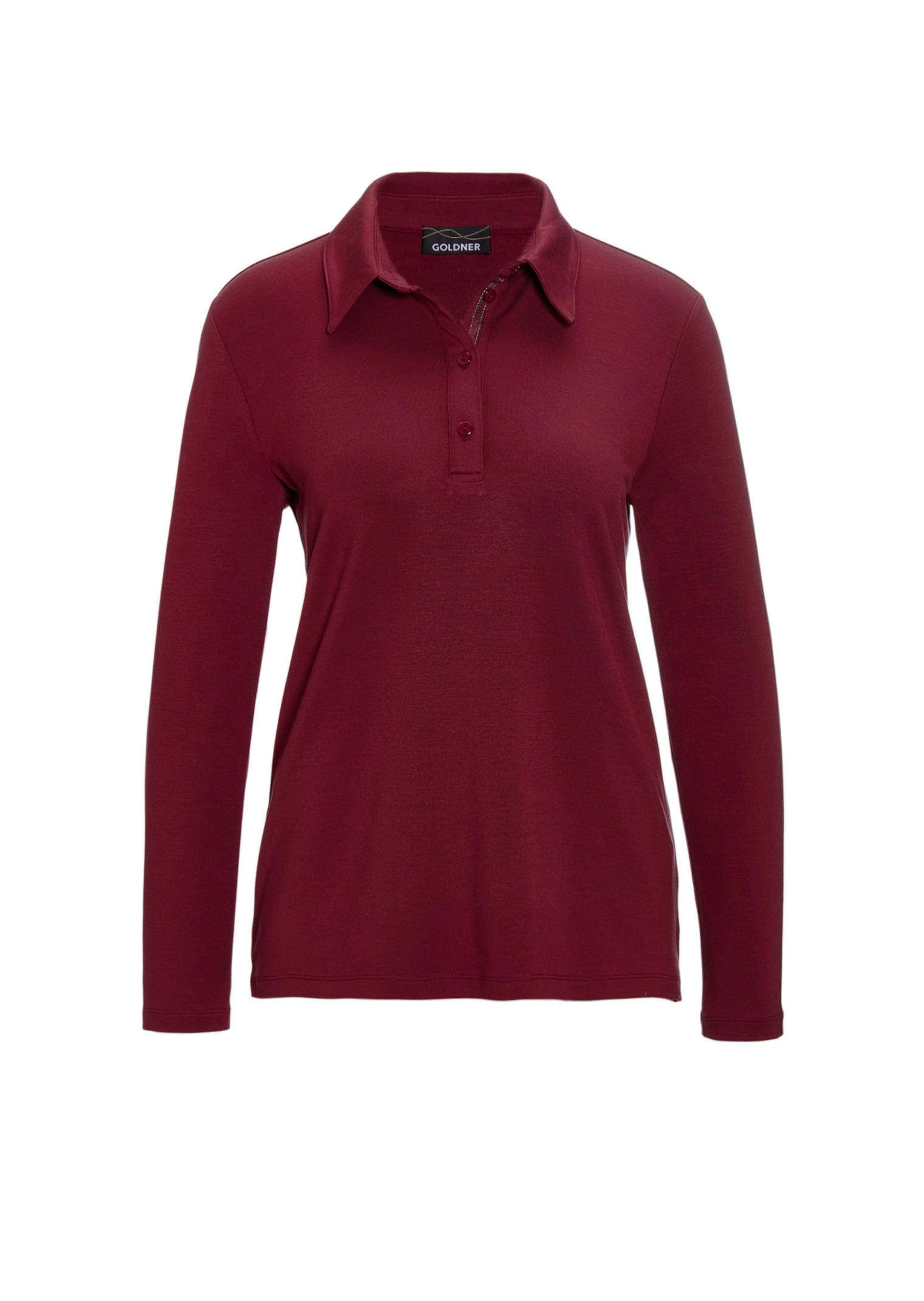 GOLDNER Poloshirt "Kurzgröße Langarm Poloshirt mit Schmuckband an Knopfleiste" Ohne
