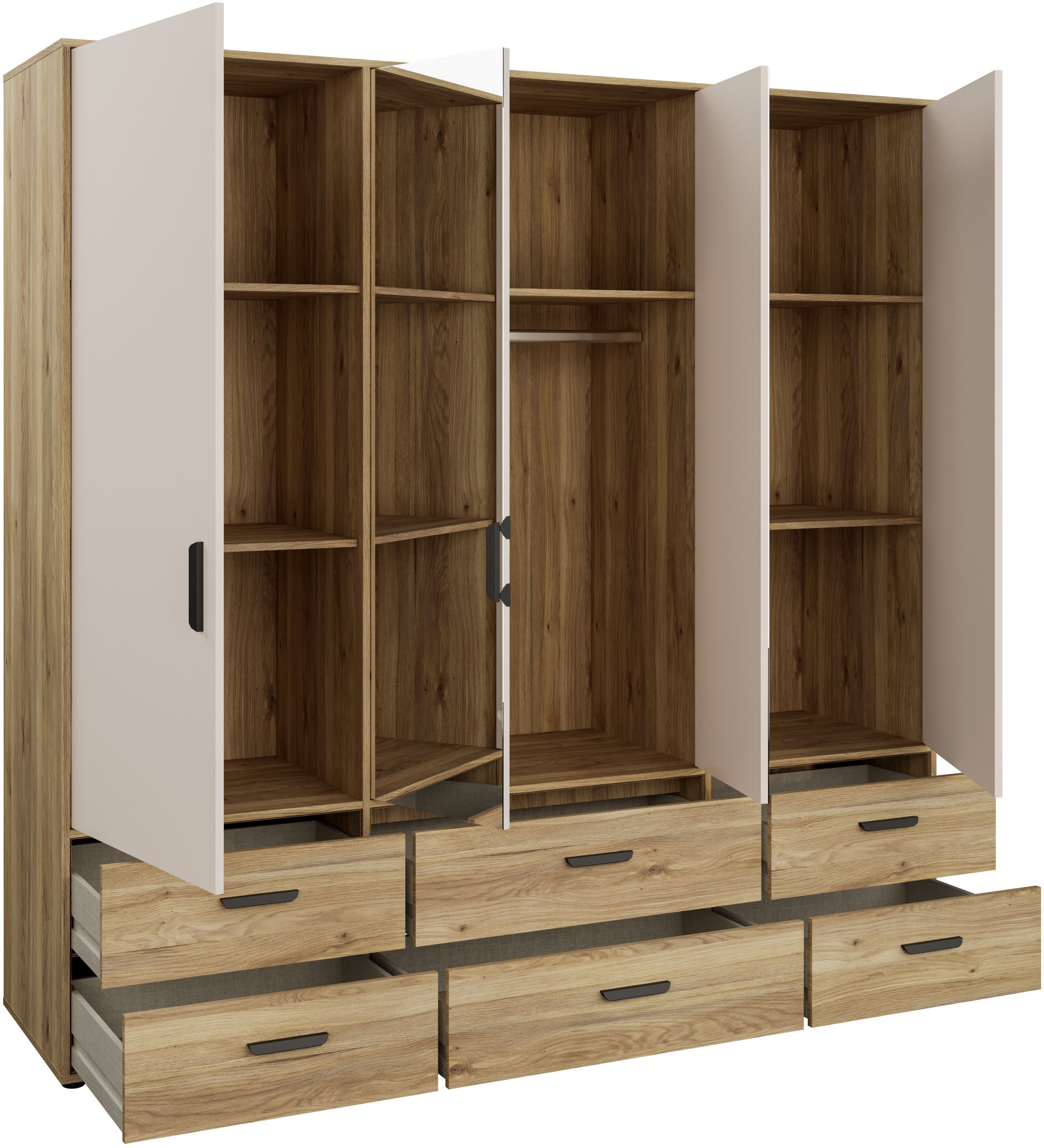 FORTE Drehtürenschrank »Schrank mit Spiegel, zeitloses Design, 4türig« viel Stauraum, Schubladen, Spiegeltürenm Höhe 200 cm